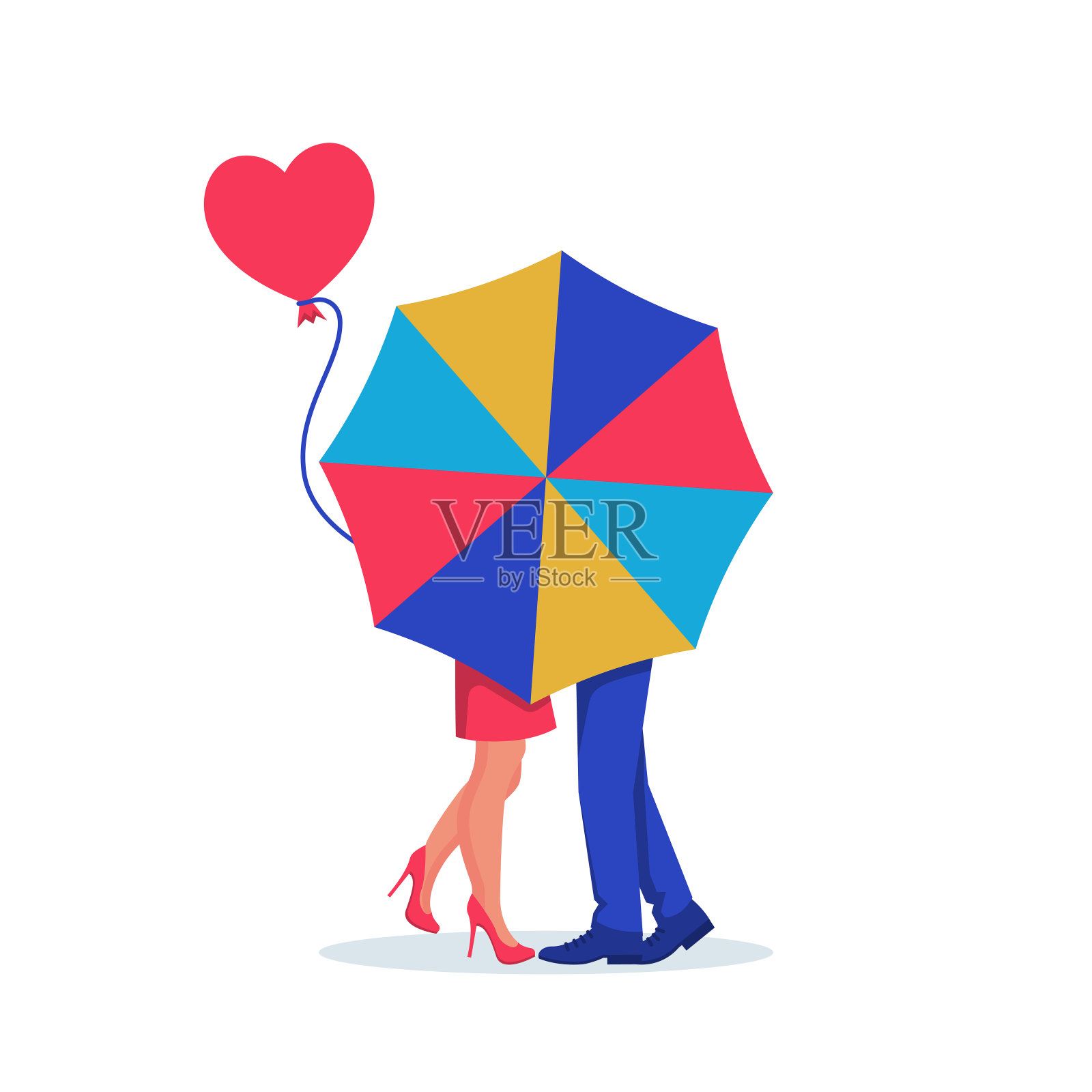 甜蜜的情侣在伞后接吻插画图片素材