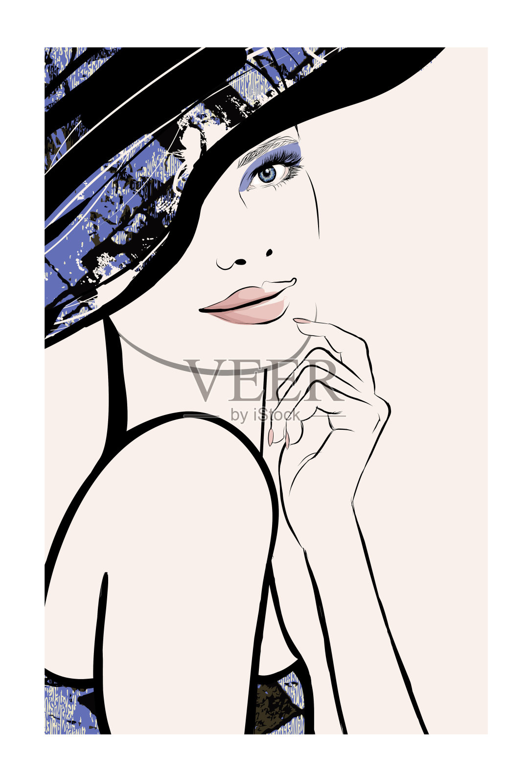 水彩画一个戴着帽子的漂亮女人插画图片素材