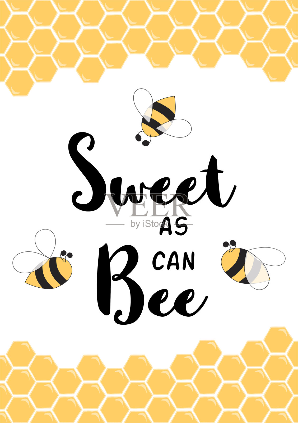 甜蜜如蜜蜂可爱的爱引用积极的短语与蜂巢框架，蜜蜂为卡片，海报家居装饰横幅插画图片素材