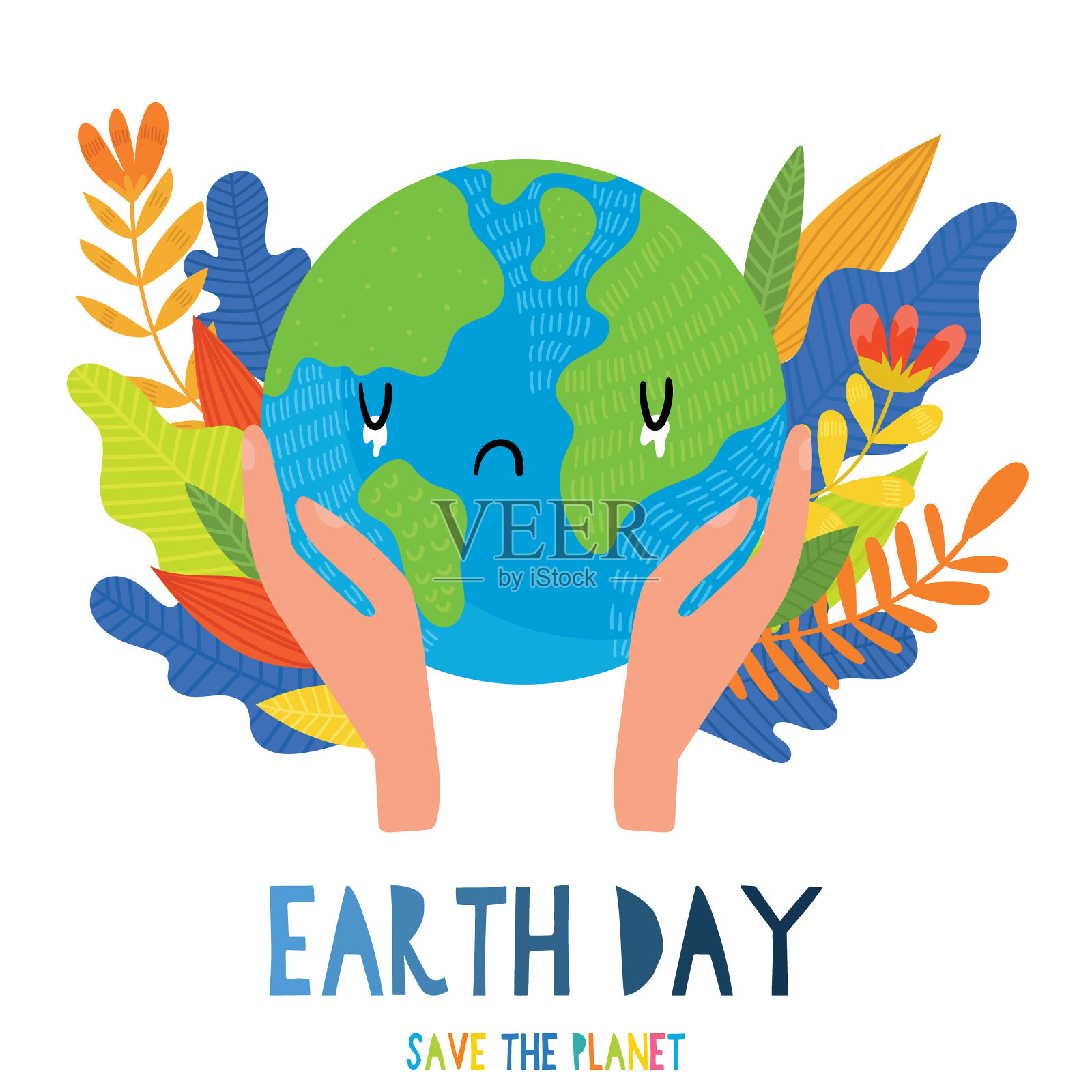 世界地球日的概念。卡通地球明信片。地球日的背景。插画图片素材