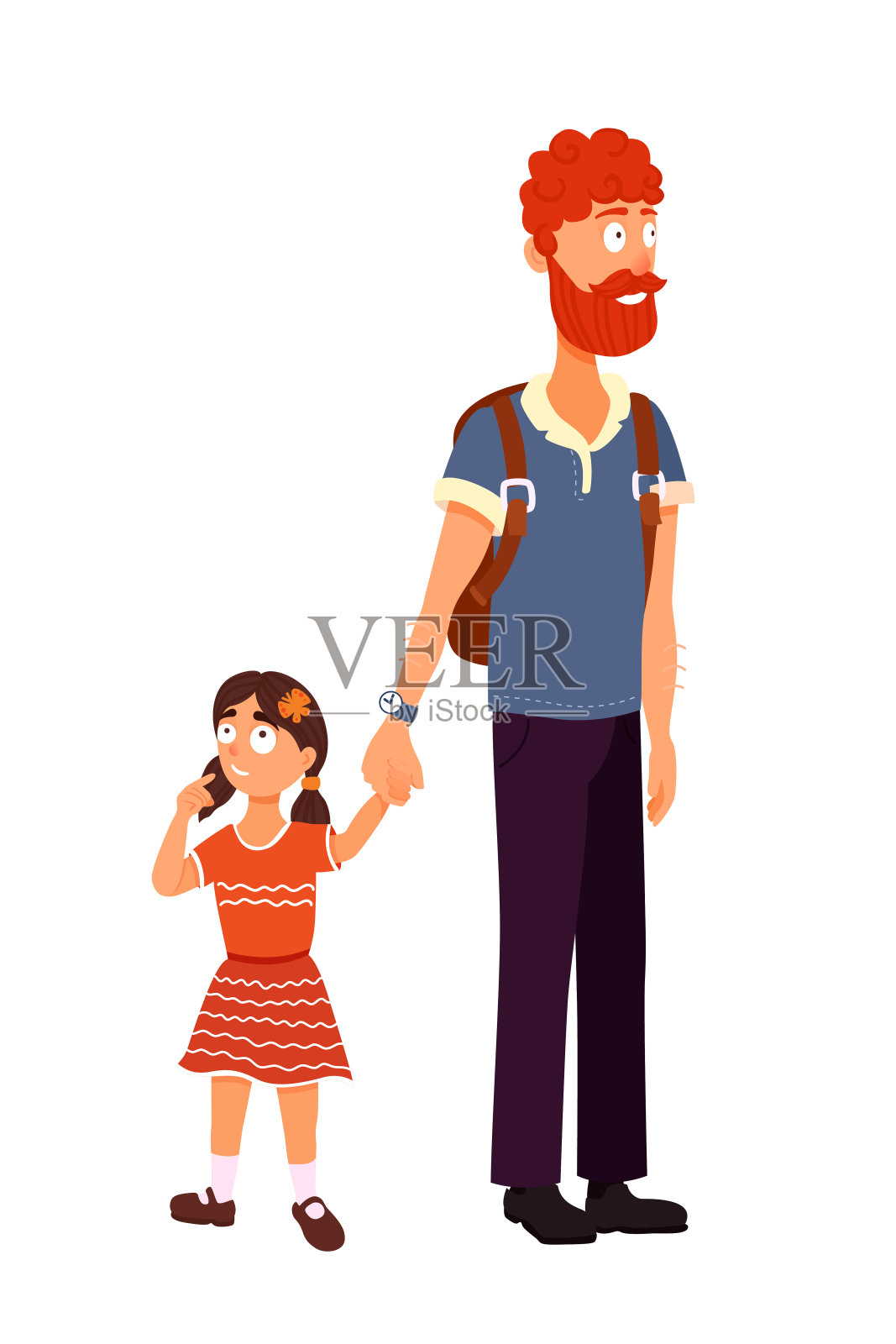 游客爸爸和女儿向量性格走插画图片素材