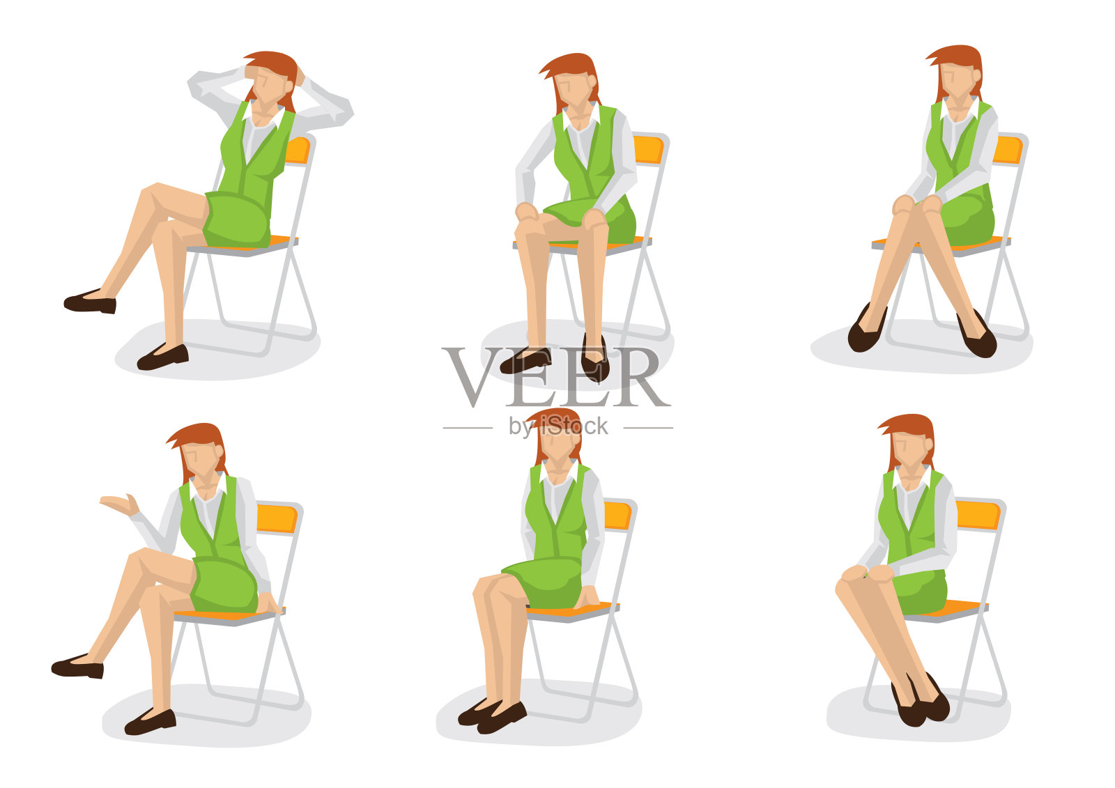 套装的商业妇女在各种各样的坐姿。插画图片素材