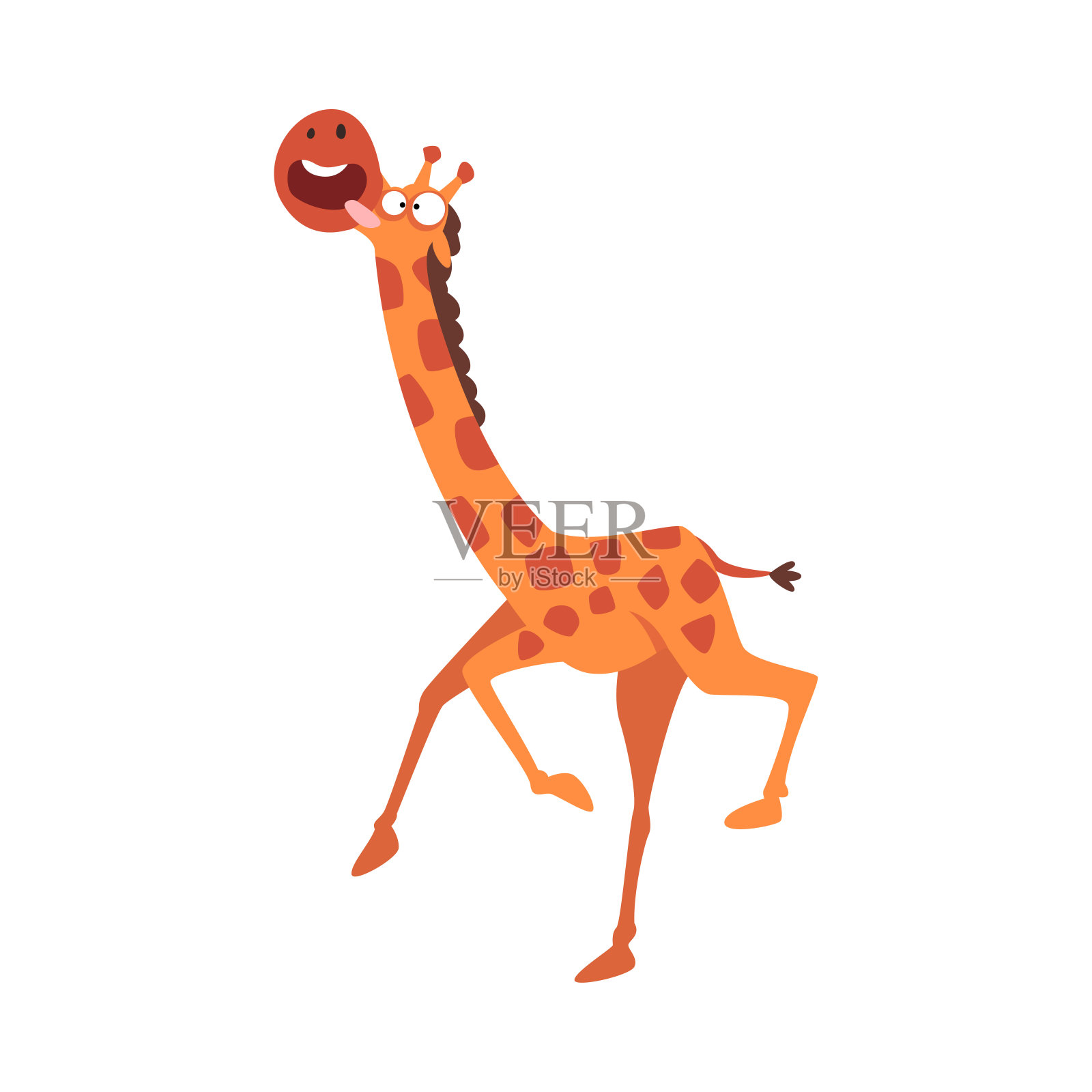 搞笑疯狂长颈鹿非洲动物卡通人物矢量插图插画图片素材