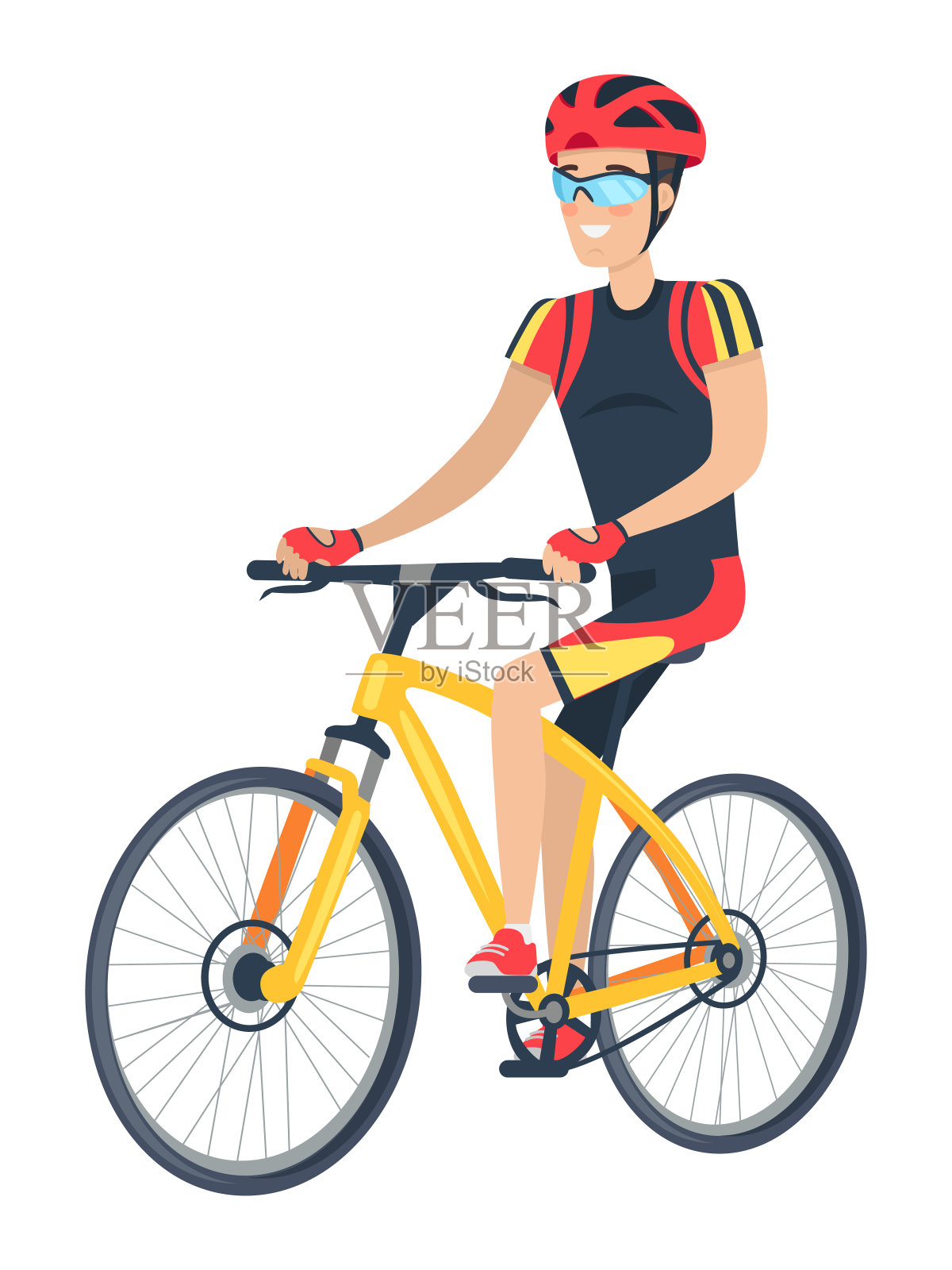 骑着微笑的人和自行车矢量插图设计元素图片