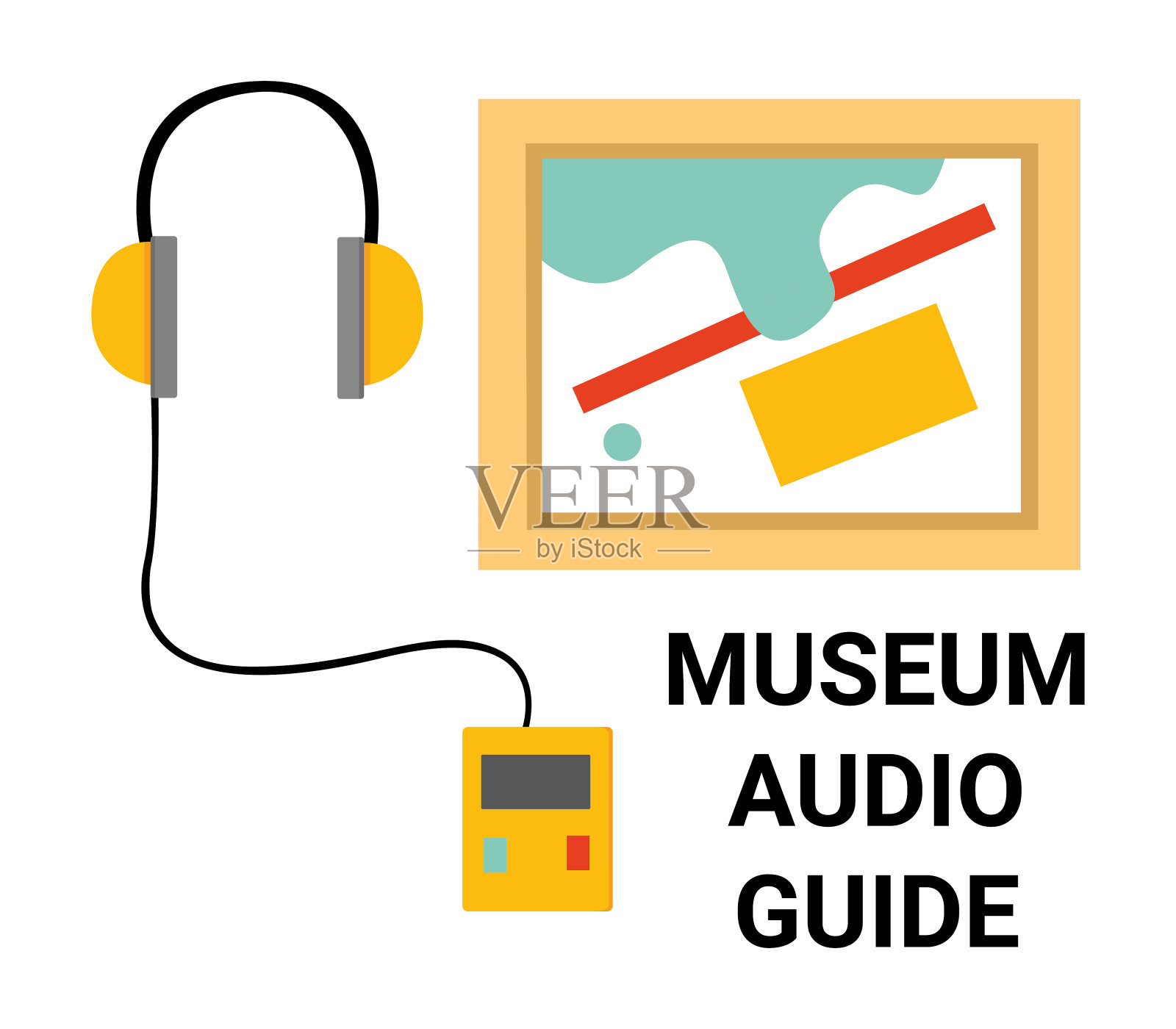 博物馆音频指南。耳机的远足插画图片素材