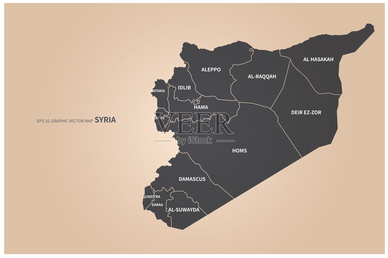 叙利亚的地图。中东叙利亚矢量地图。插画图片素材