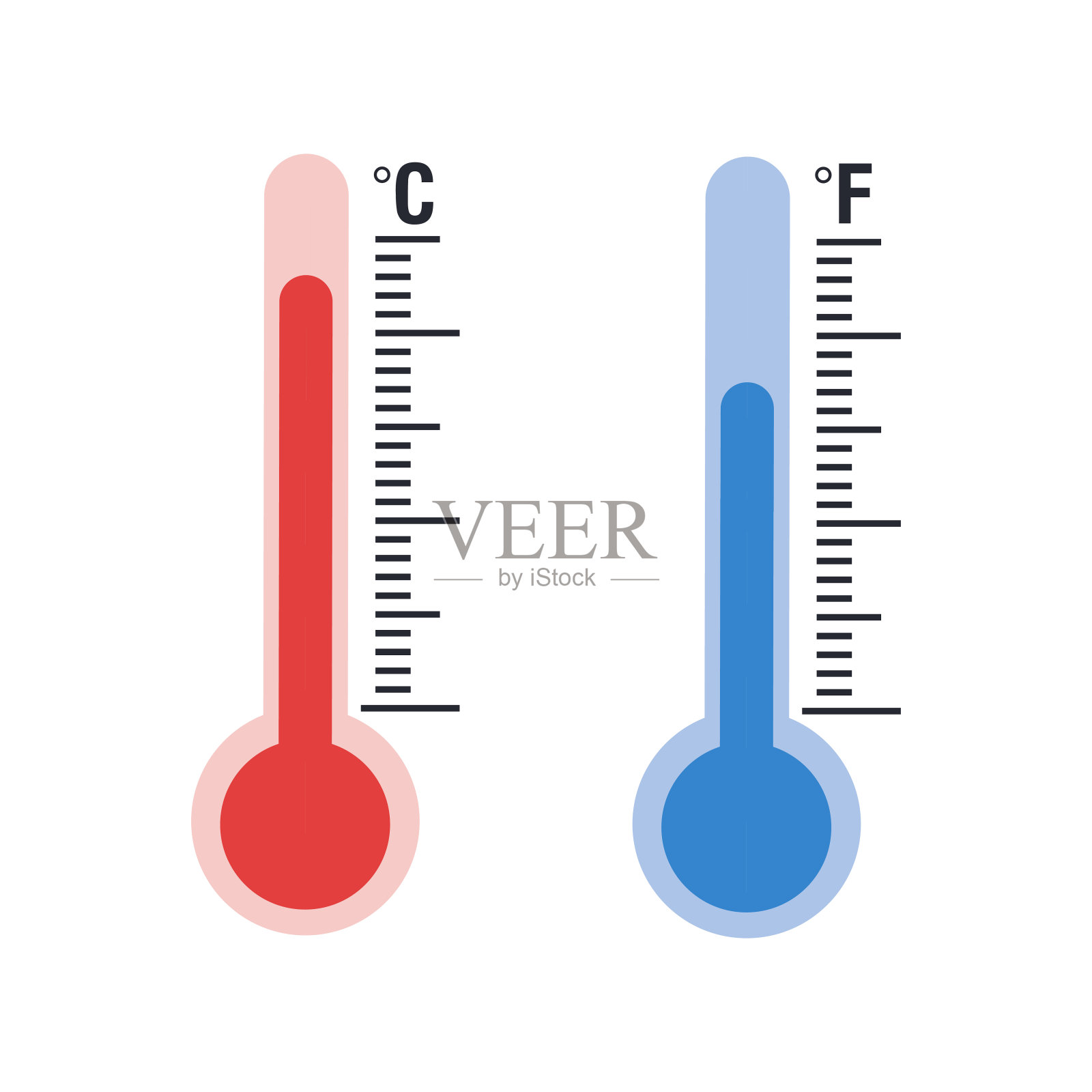 矢量摄氏和华氏气象温度计设置插画图片素材