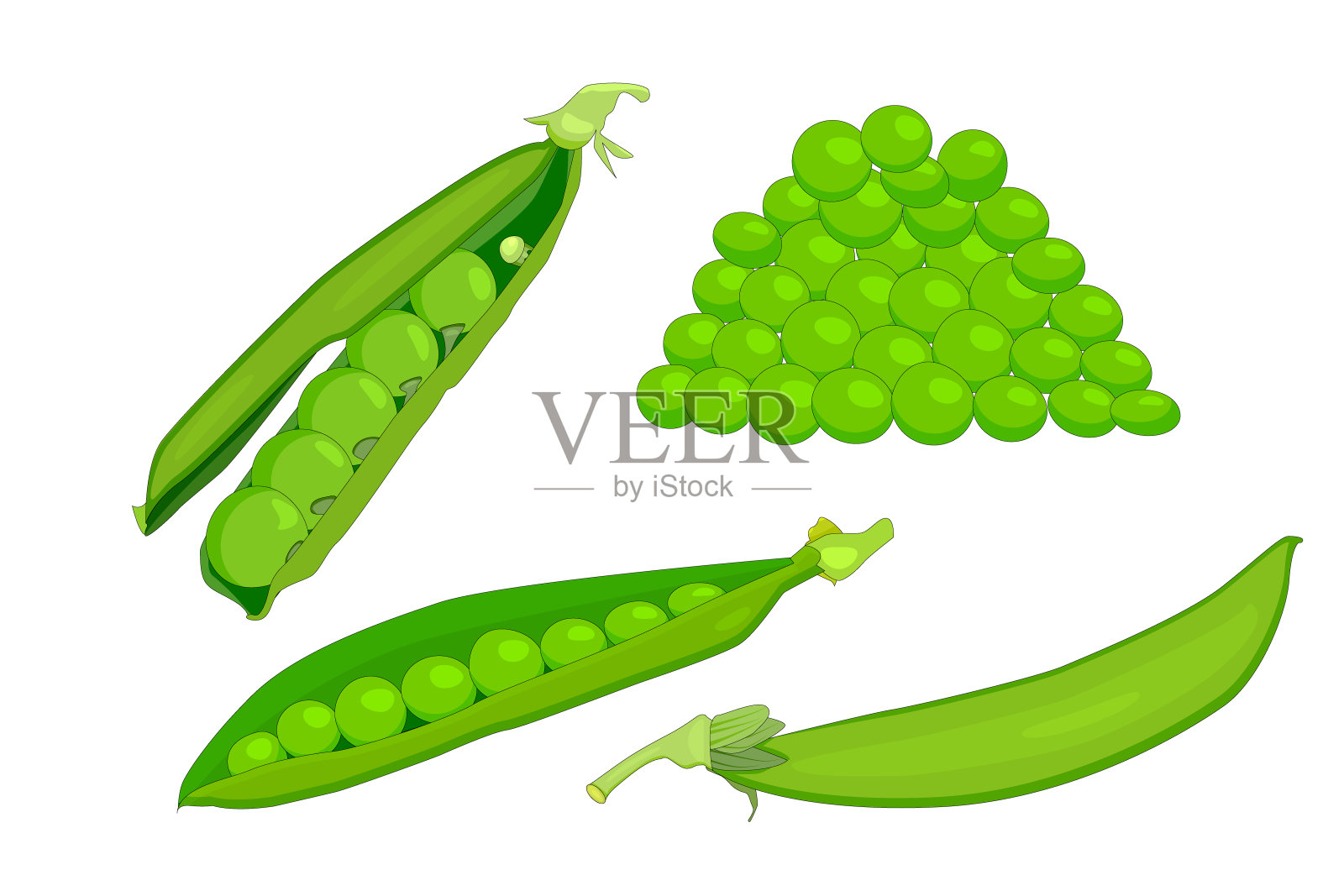 把绿色的豌豆孤立地放在白色的背景上。设计元素图片
