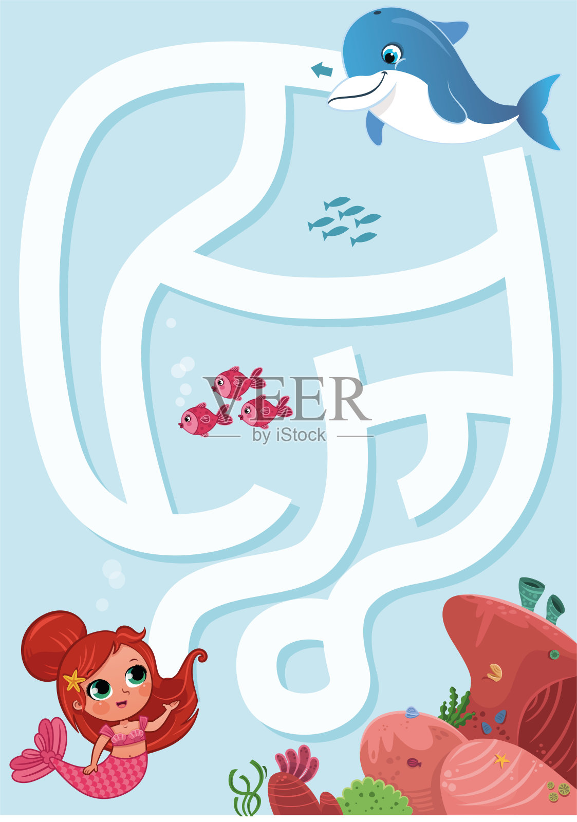 美人鱼迷宫游戏插画图片素材
