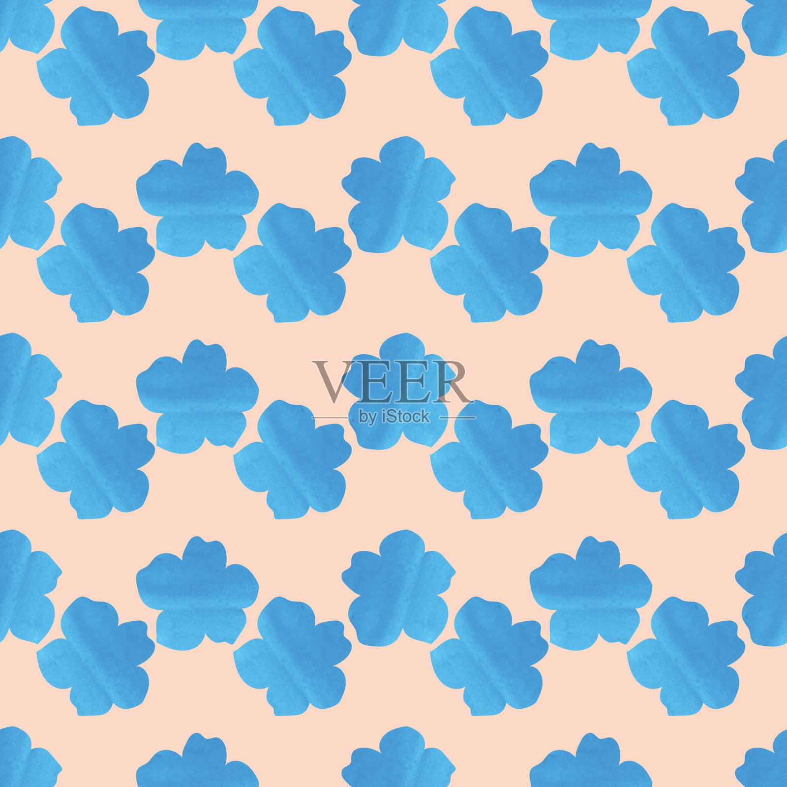 蓝色水彩花朵无缝图案插画图片素材