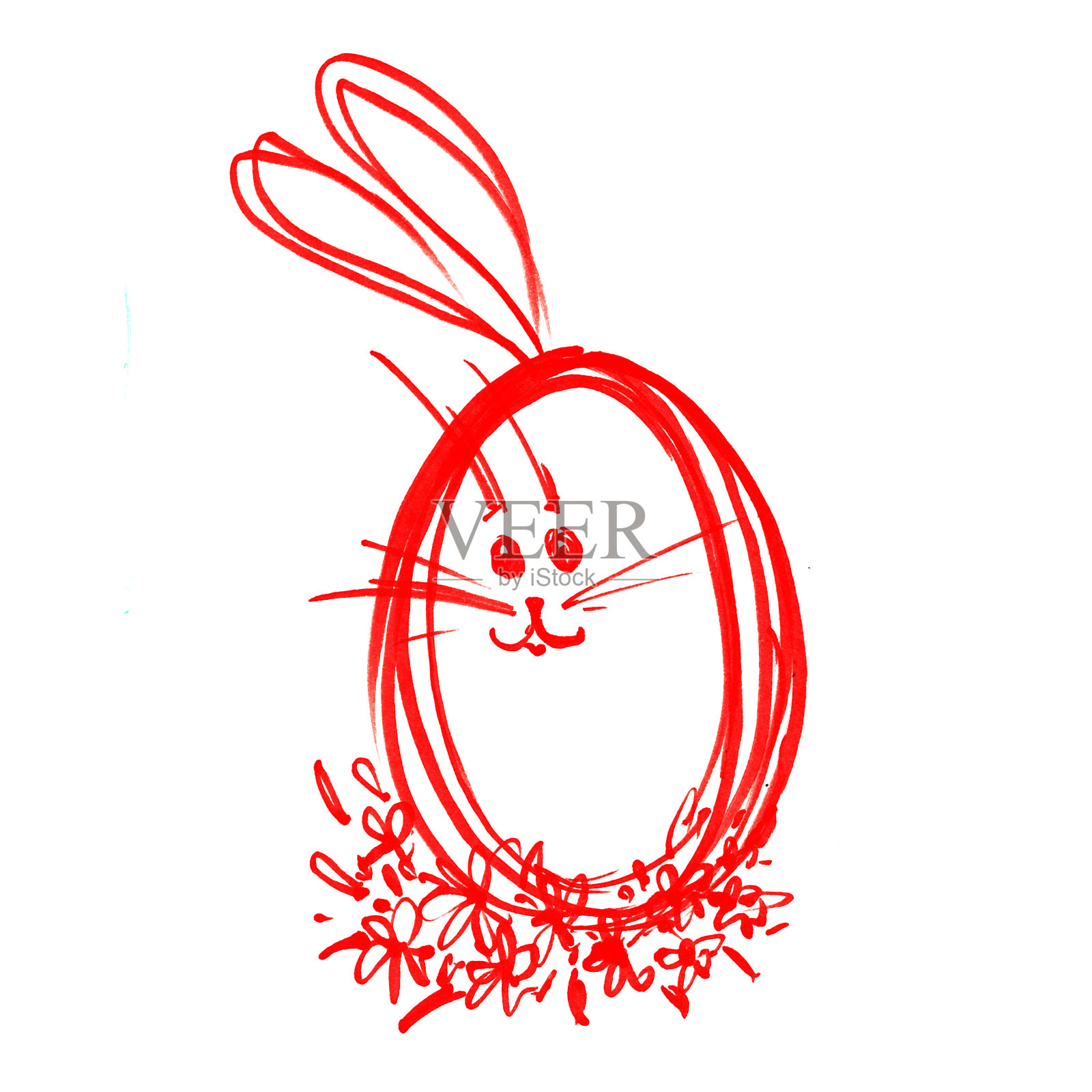 复活节彩蛋抽象的线标记，明亮的篮子野兔的形式插画图片素材