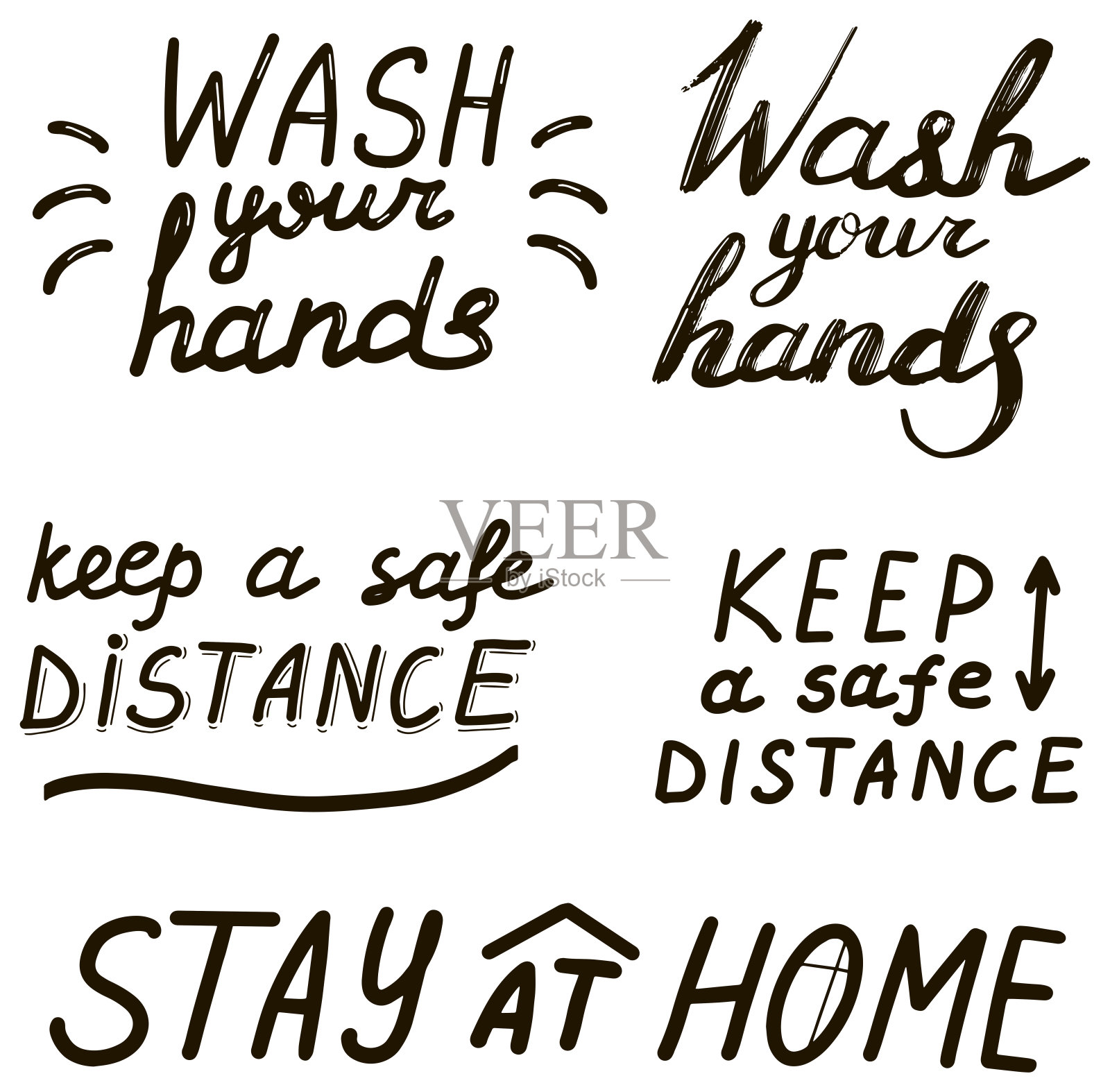 洗手、保持安全距离、设置冠状病毒、检疫字、covid-19矢量eps插图插画图片素材