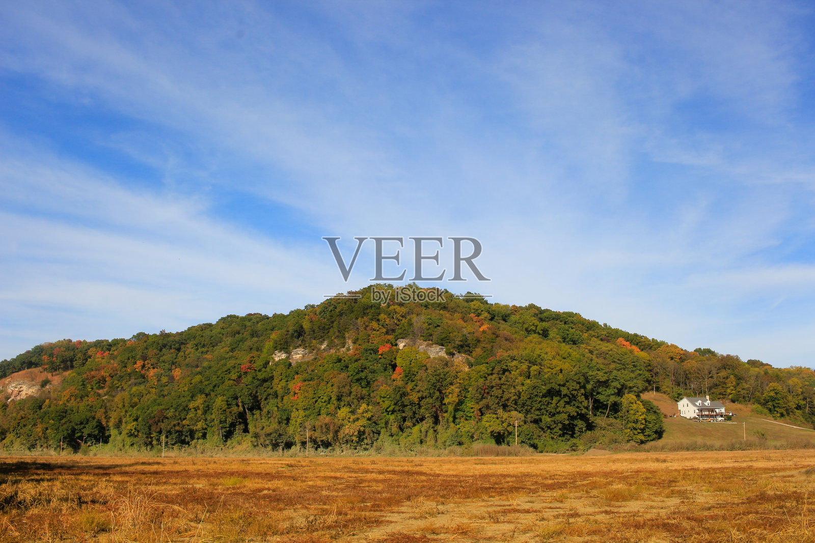 在蓝天的背景下，秋日繁茂的中西部小山照片摄影图片