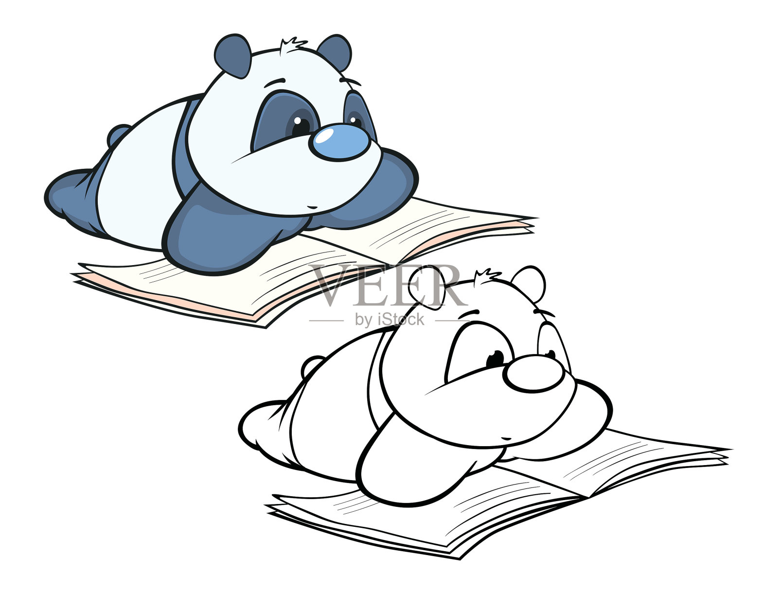 矢量插图一个可爱的卡通人物熊猫为您设计和电脑游戏。着色书大纲集设计元素图片