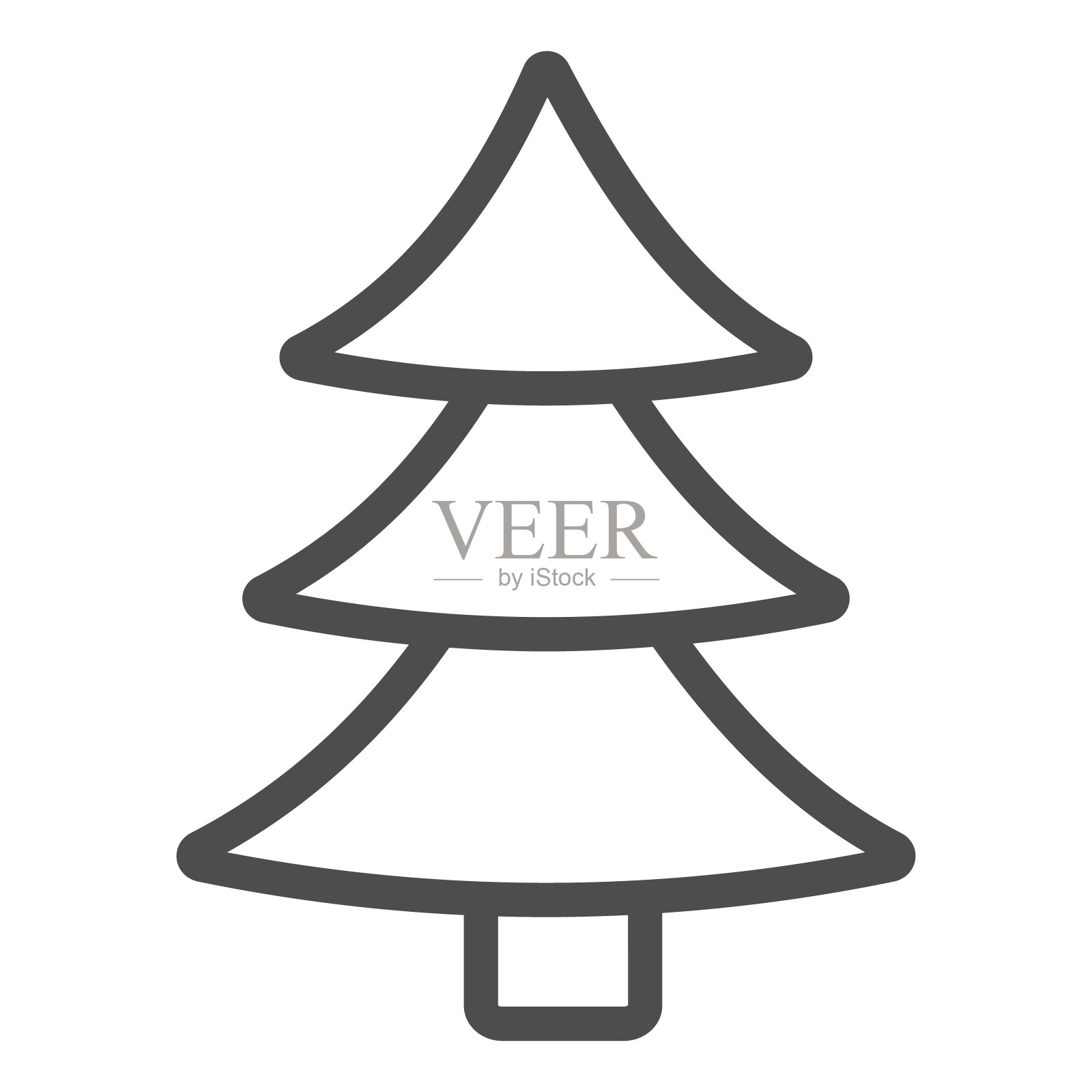 圣诞树线和立体图标。装饰的针叶树轮廓风格象形文字上的白色背景。新年枞树移动概念和网页设计。矢量图形。图标素材