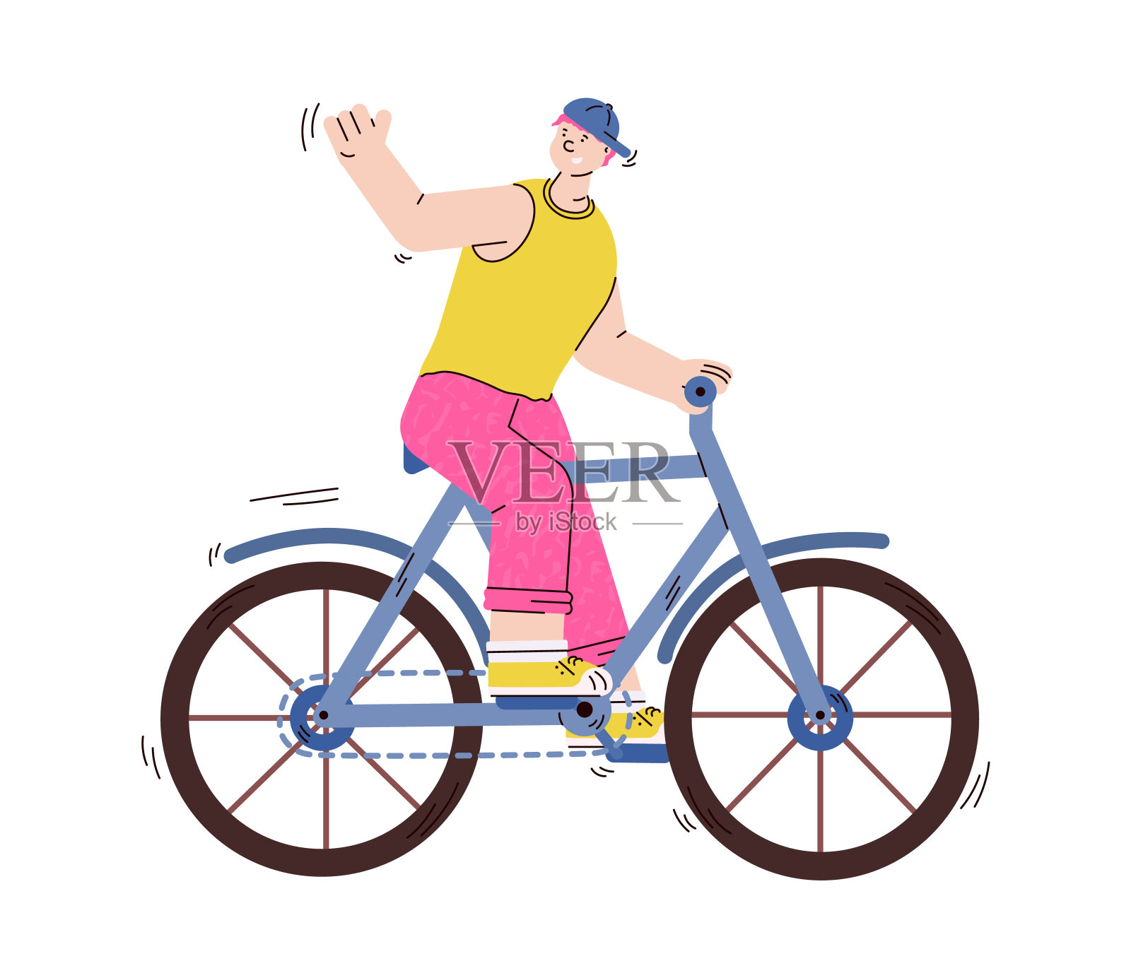 年轻人或家伙卡通人物骑自行车，矢量插图孤立。设计元素图片