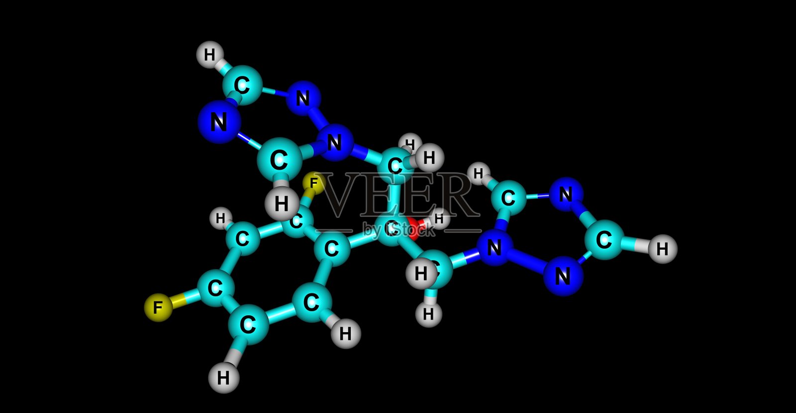 氟康唑在黑色上的分子结构孤立照片摄影图片