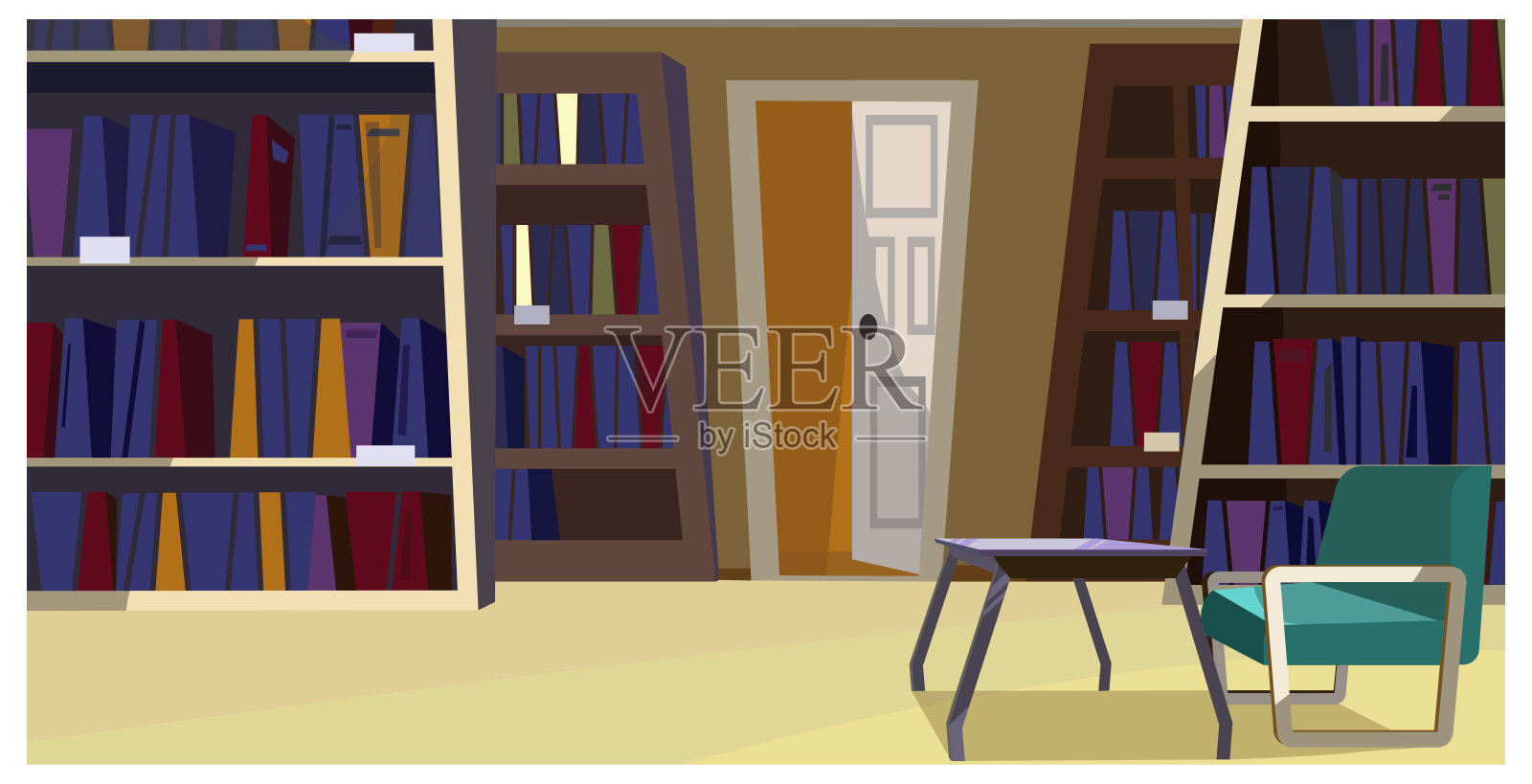家庭图书馆与书柜插图插画图片素材