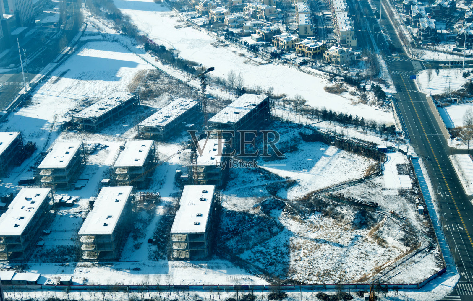 冬季城市建筑鸟瞰图照片摄影图片