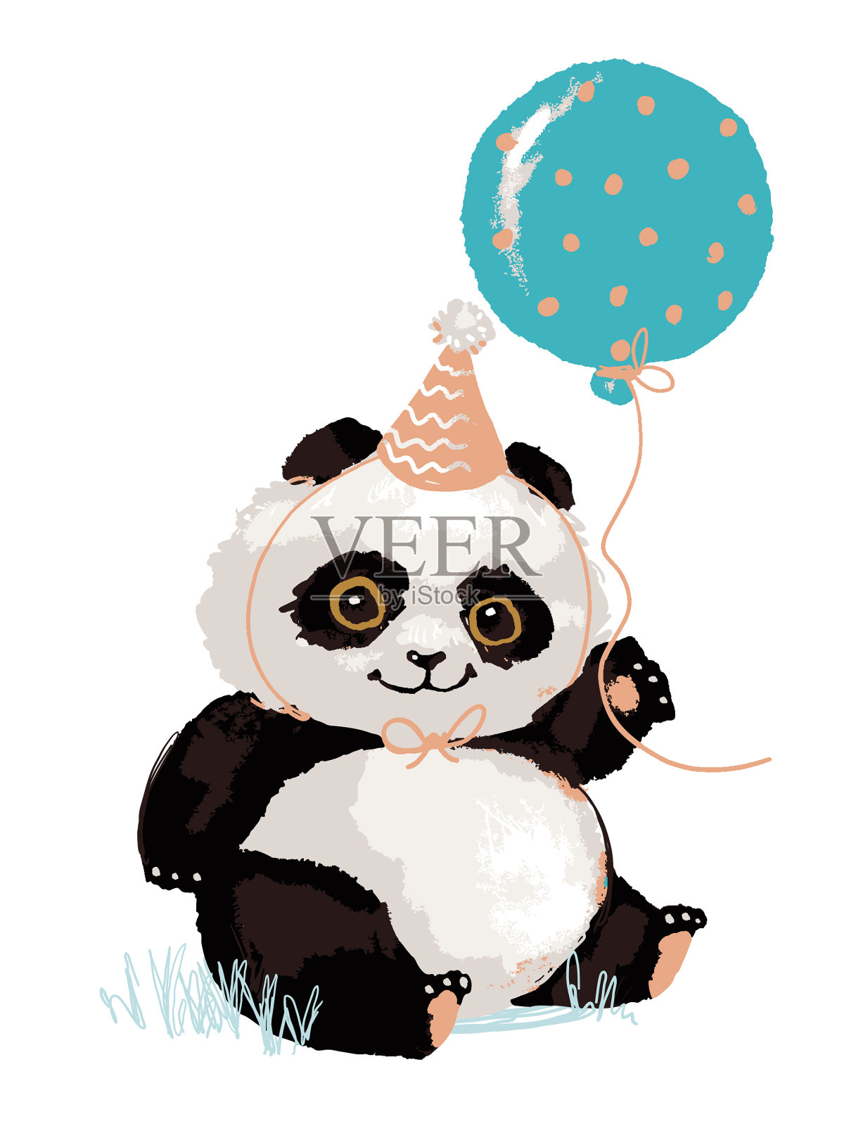 可爱的熊猫戴着一个气球熊猫节日帽设计元素图片