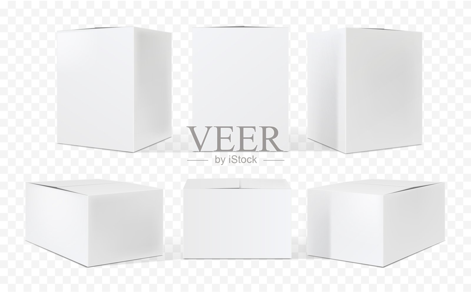空白纸板箱。箱设置模型。三个模板，布局的盒子在不同的位置与一个阴影的设计或品牌-矢量EPS 10插画图片素材