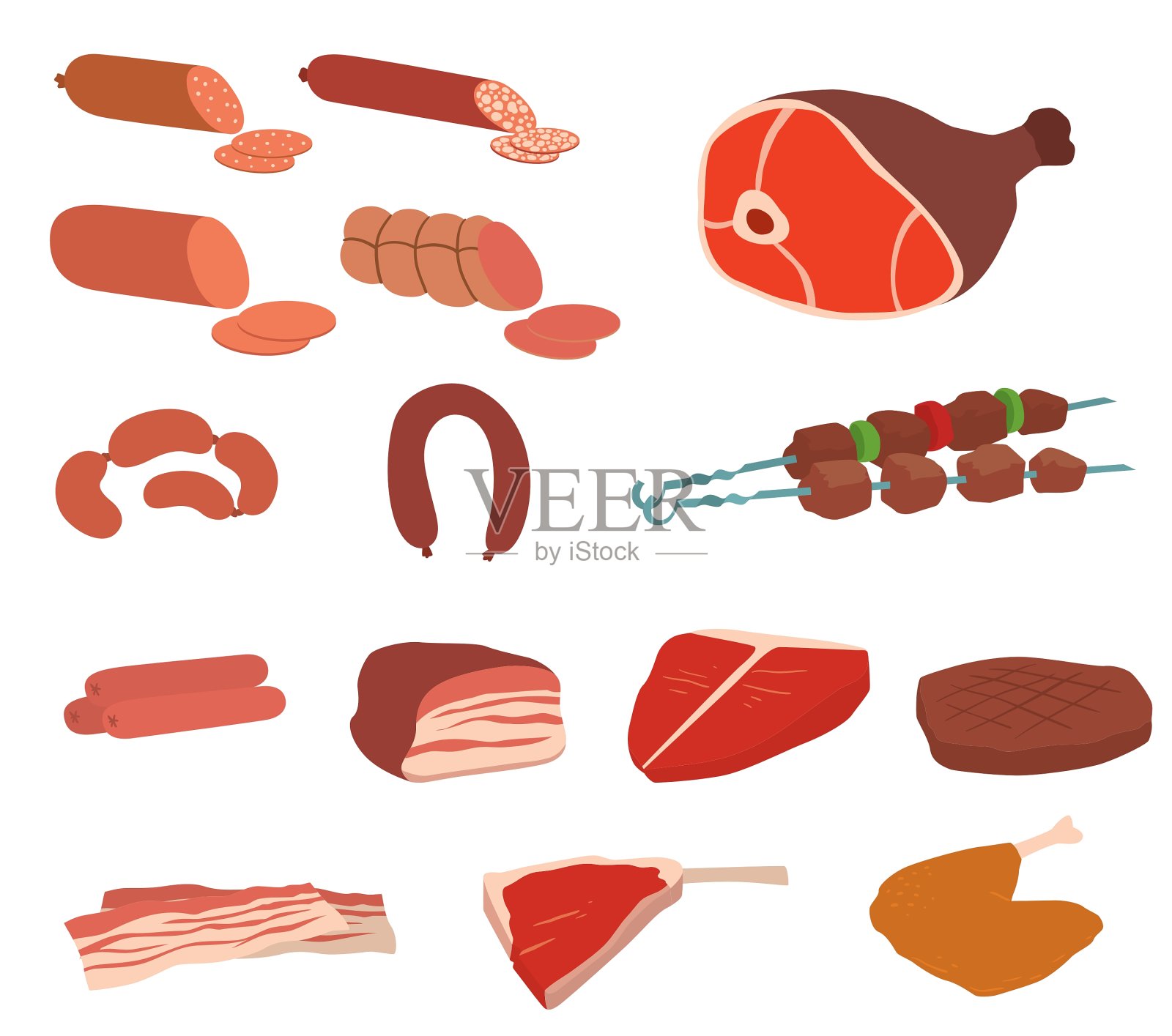 卡通烤肉制品美味可口插画图片素材