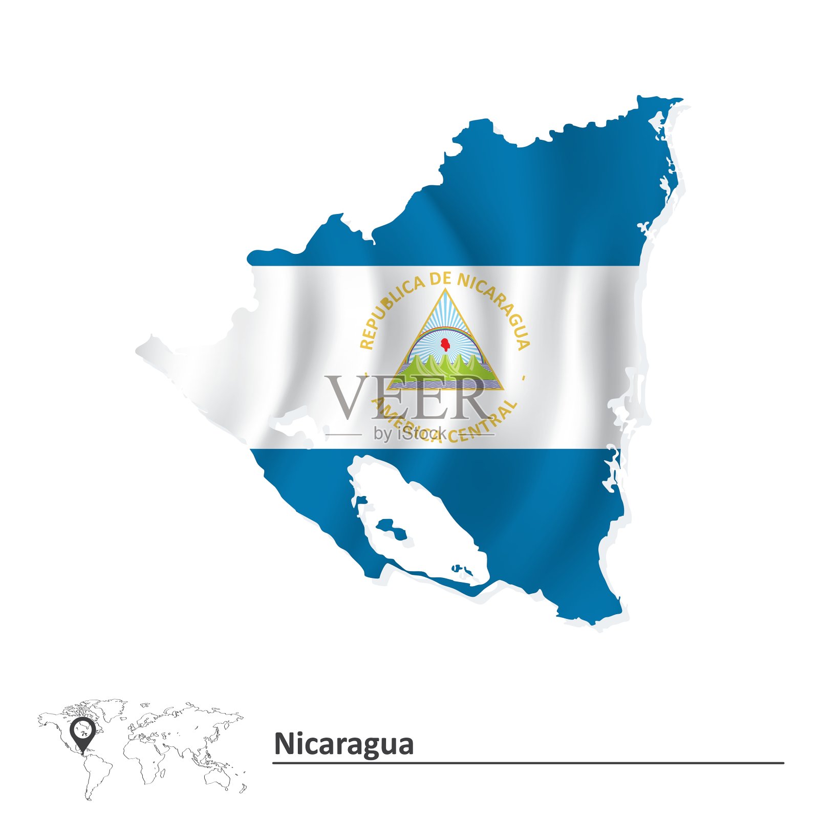 带有旗帜的尼加拉瓜地图插画图片素材