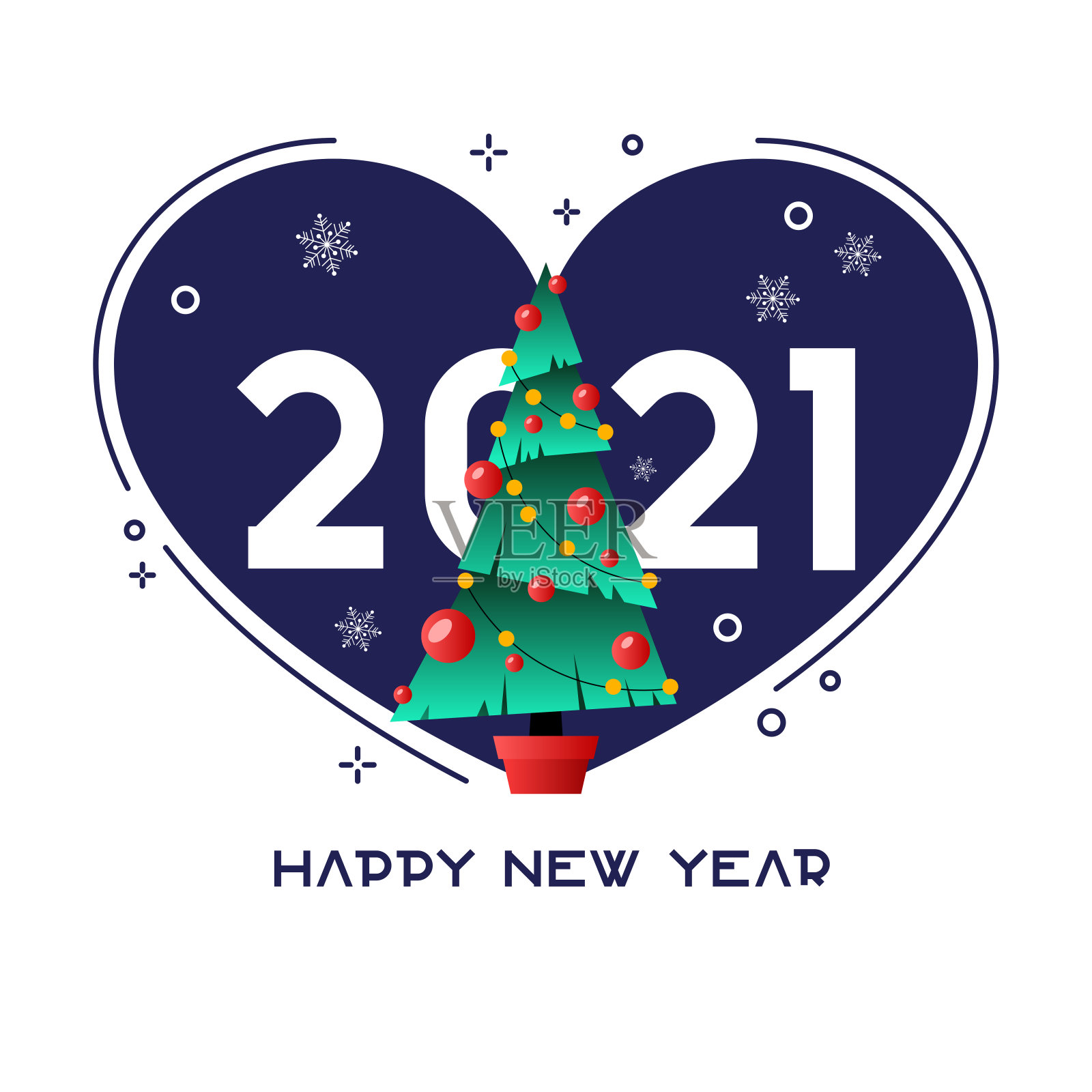 2021年新年。圣诞树。矢量插图。圣诞快乐。新年快乐。节日设计主题插画图片素材
