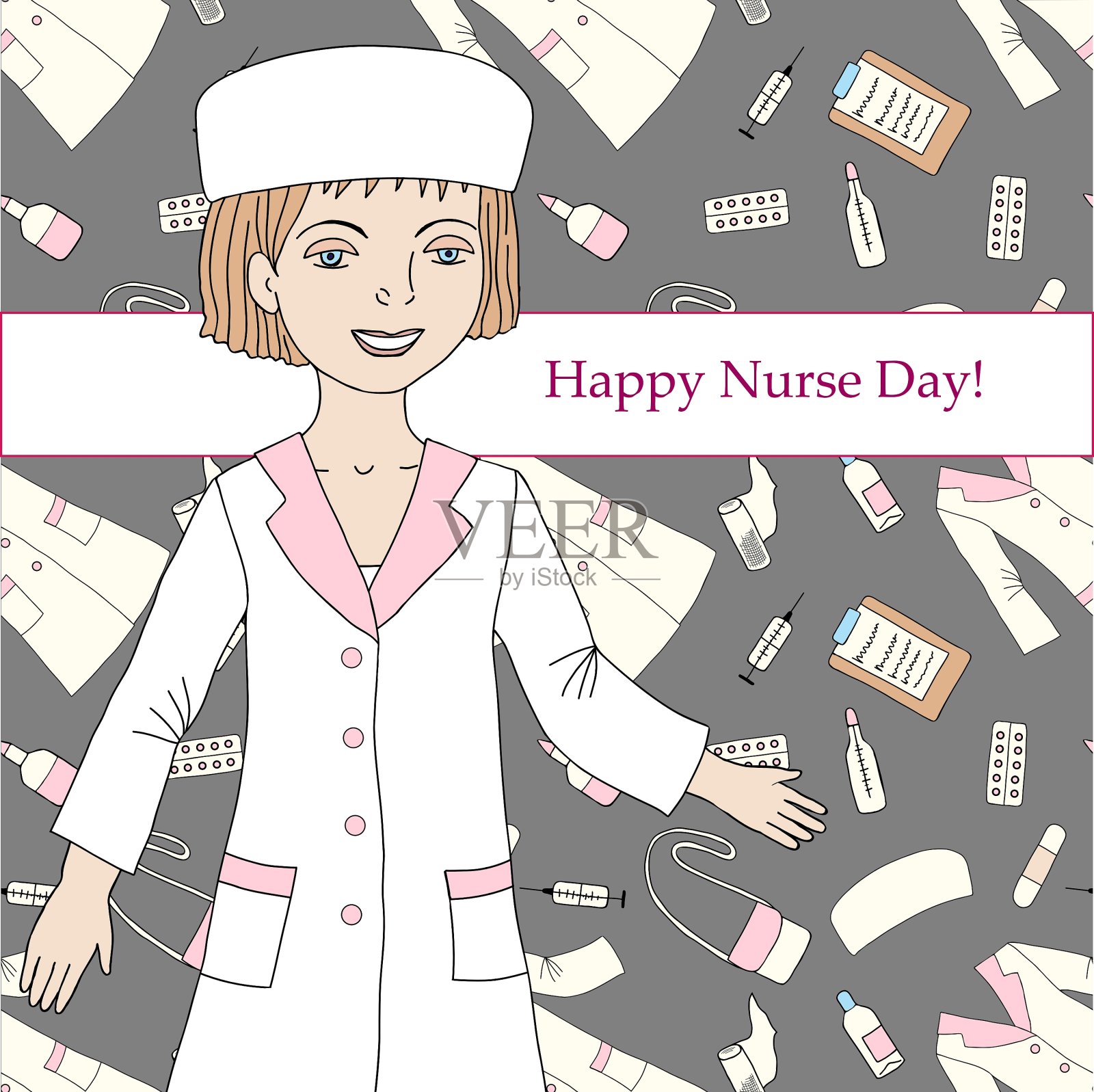 有护士和医疗用品背景插画图片素材