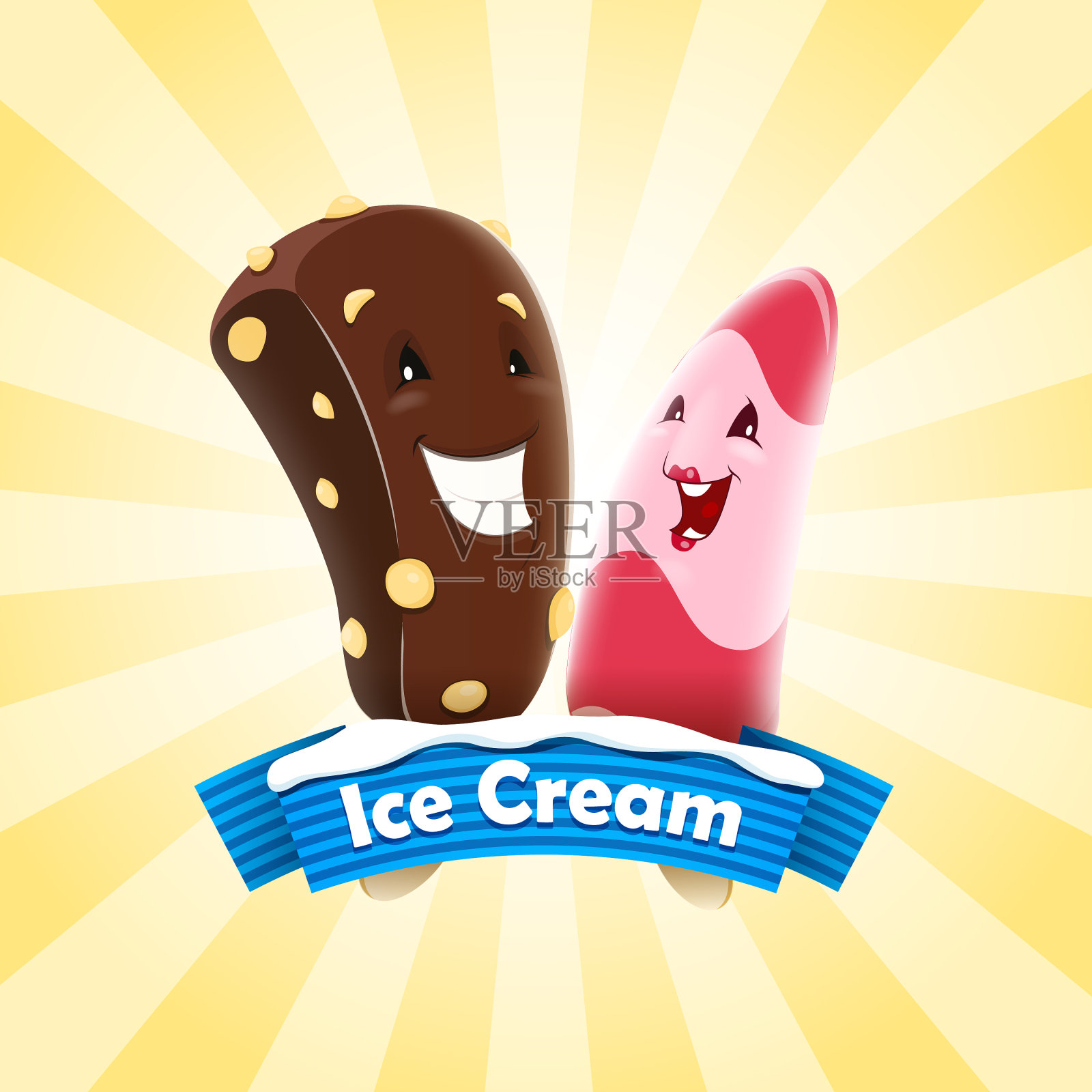 两个冰淇淋卡通人物设计元素图片