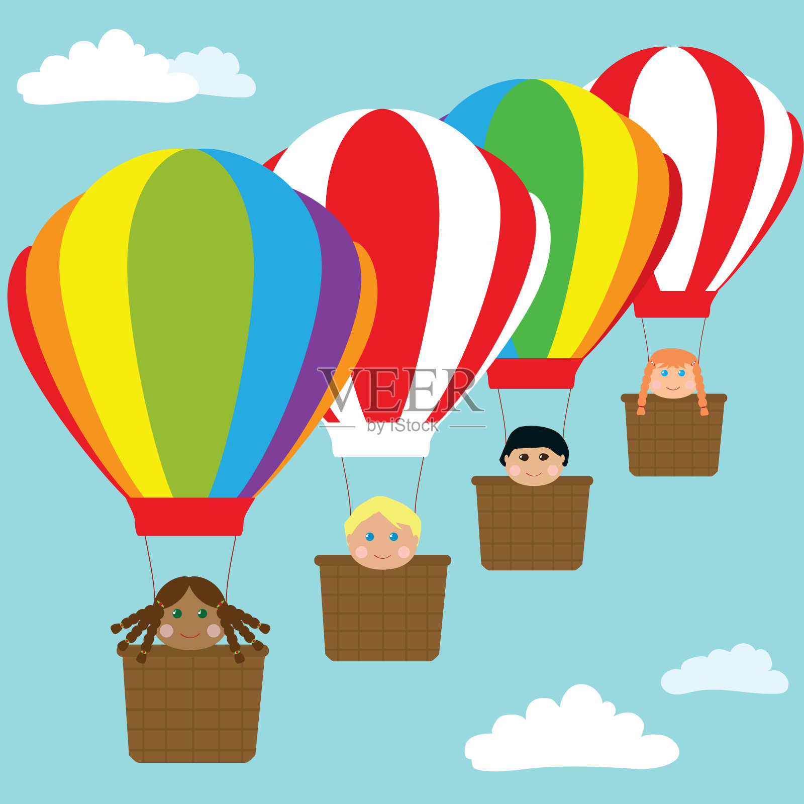 气球里快乐的孩子们。插画图片素材