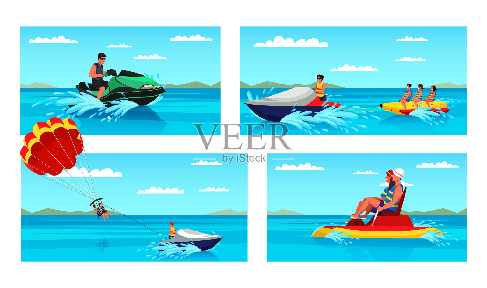 极限水上娱乐在暑假设置插画图片素材