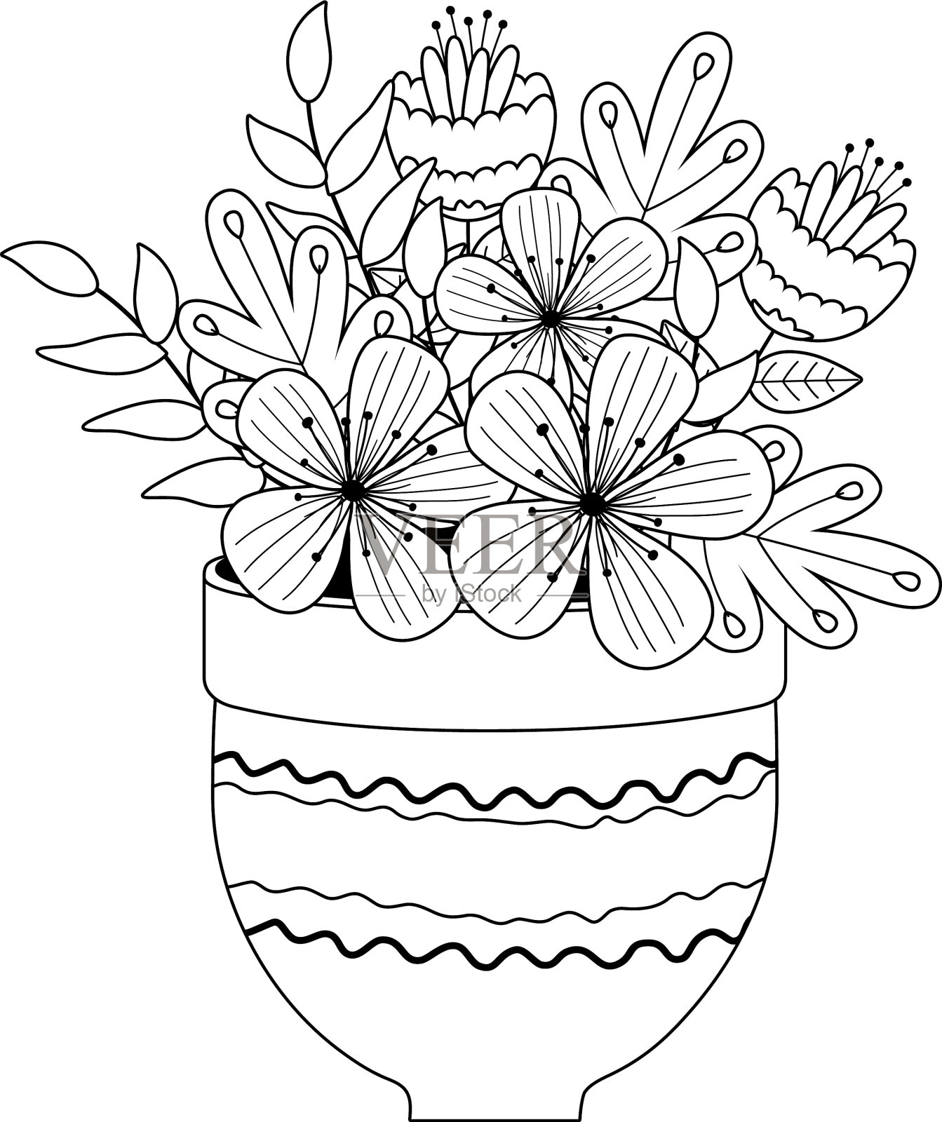 花盆内的花朵和叶子设计设计元素图片