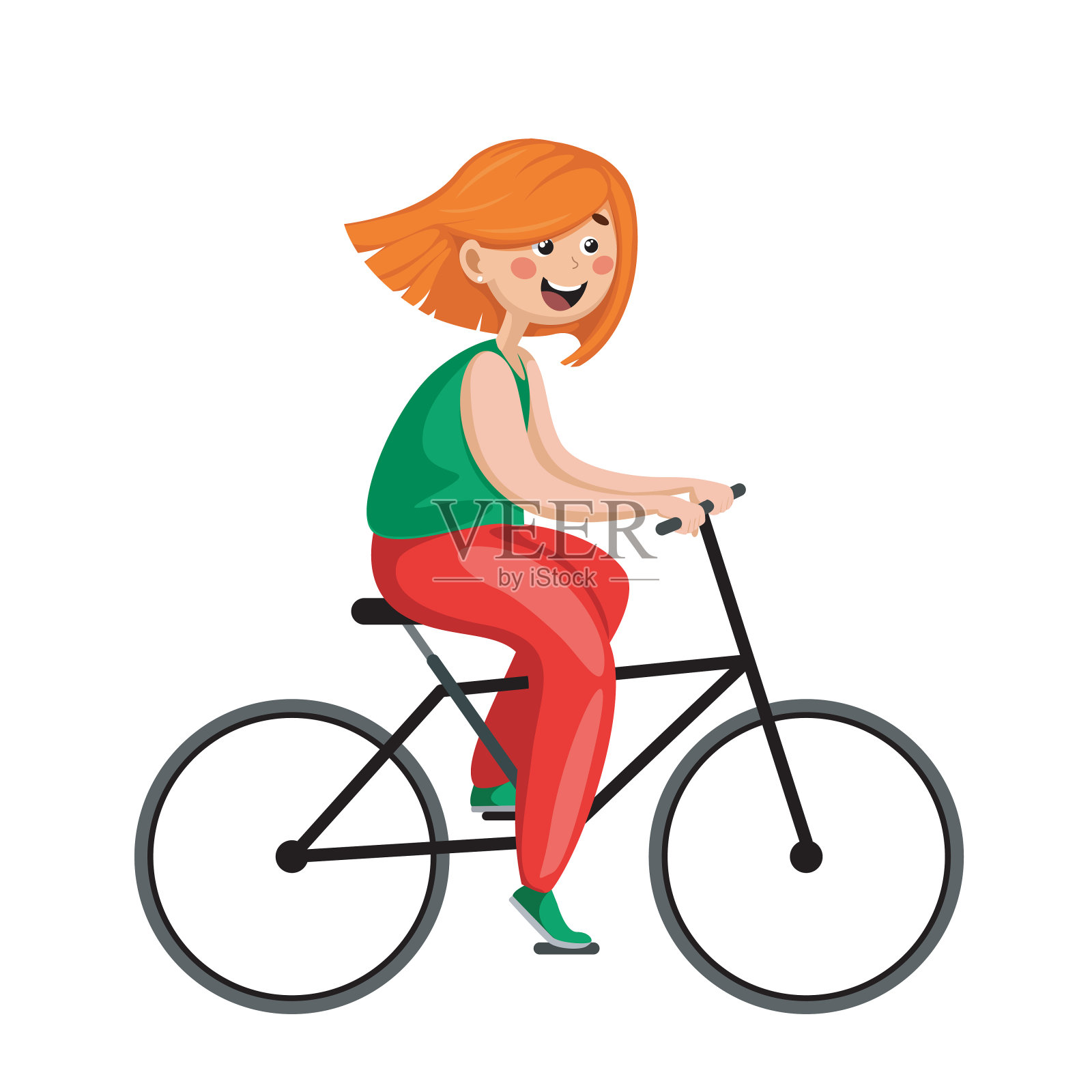 一个女孩骑自行车。明亮的矢量插图上的白色背景设计元素图片