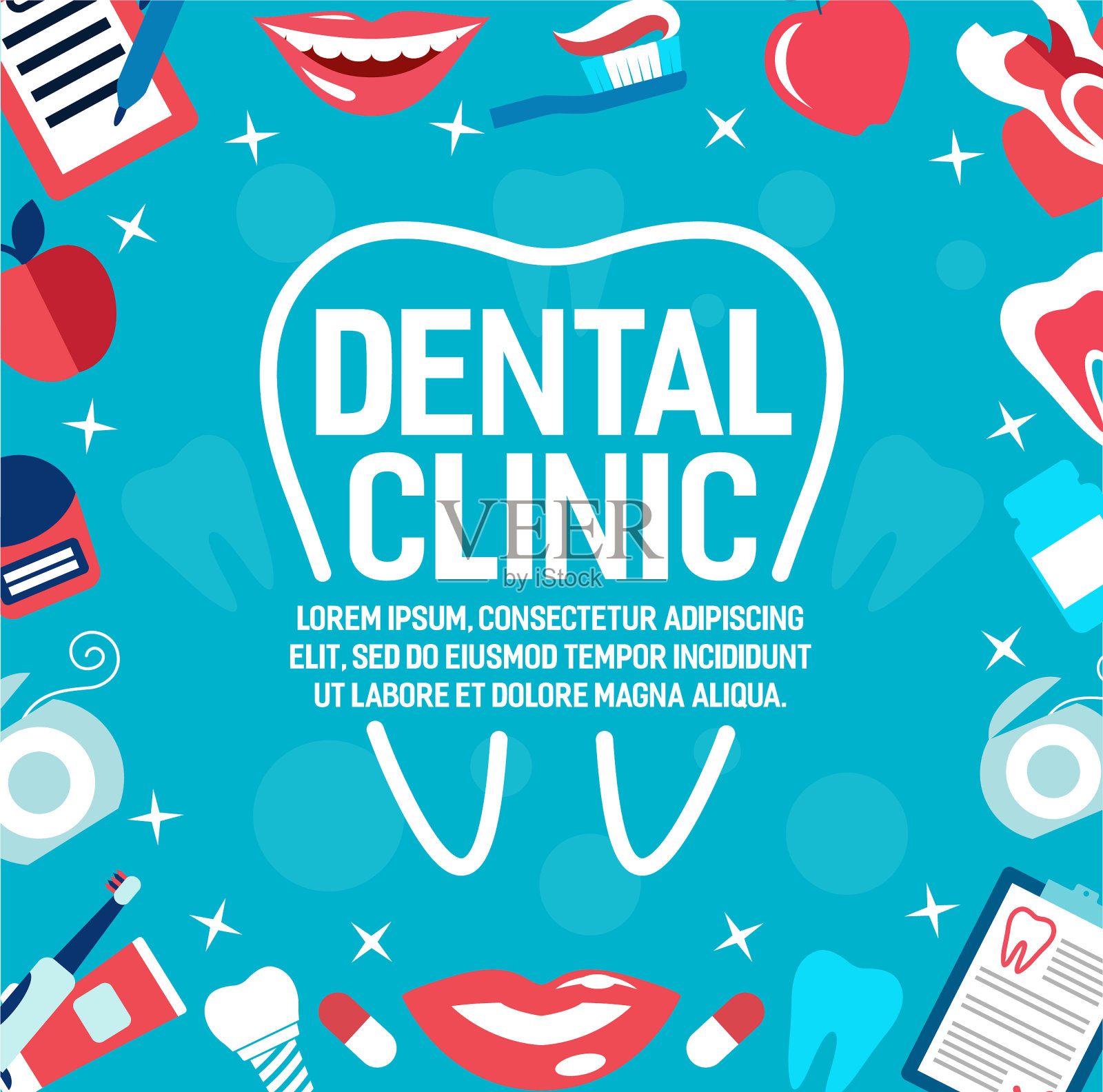 牙科诊所的牙齿和微笑海报插画图片素材