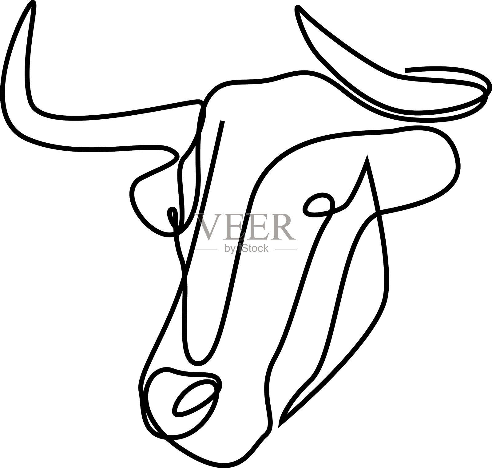 连续线水牛或公牛头单线设计元素图片