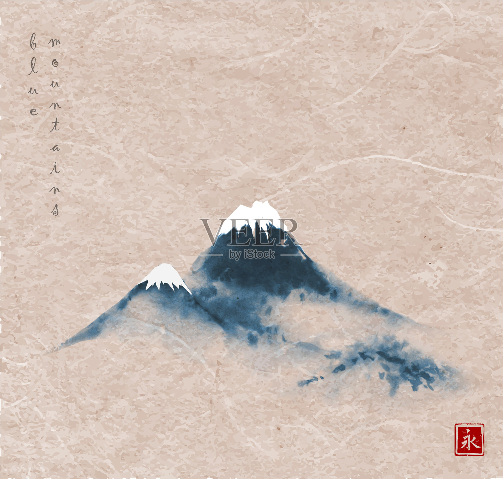 蓝山在雪在复古的背景插画图片素材