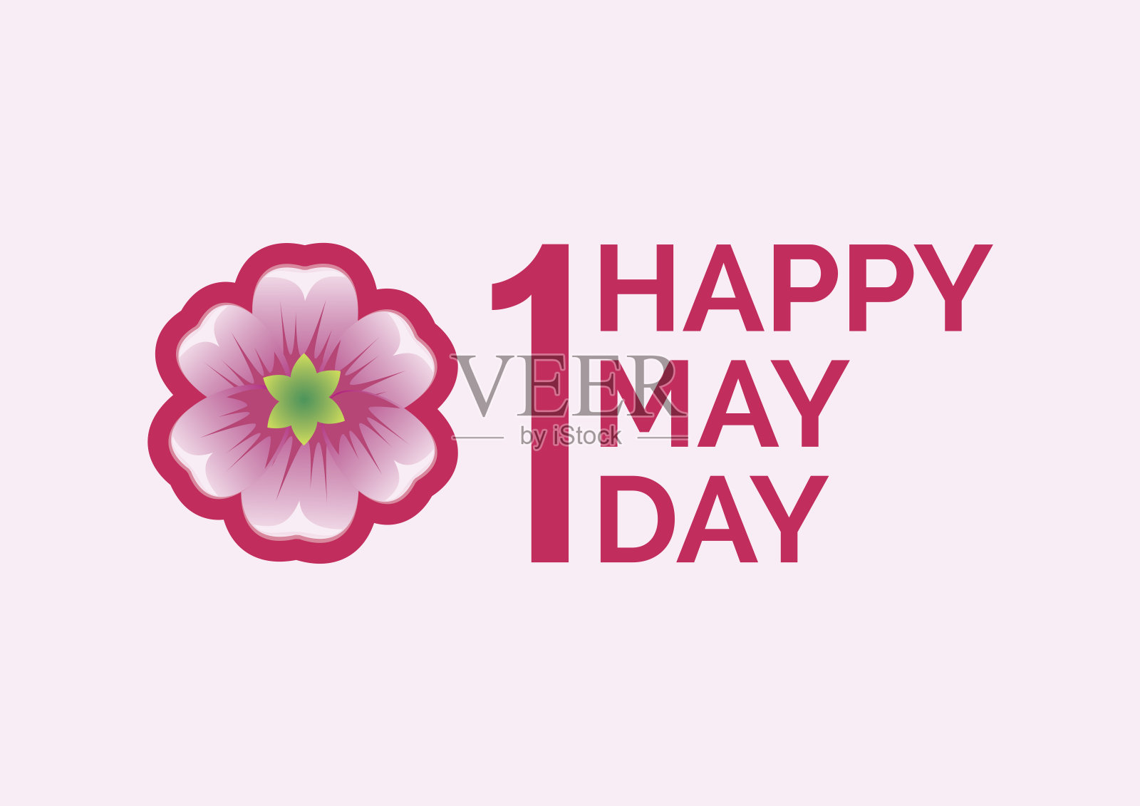 五一节快乐贺卡用粉红色的春花向量插画图片素材