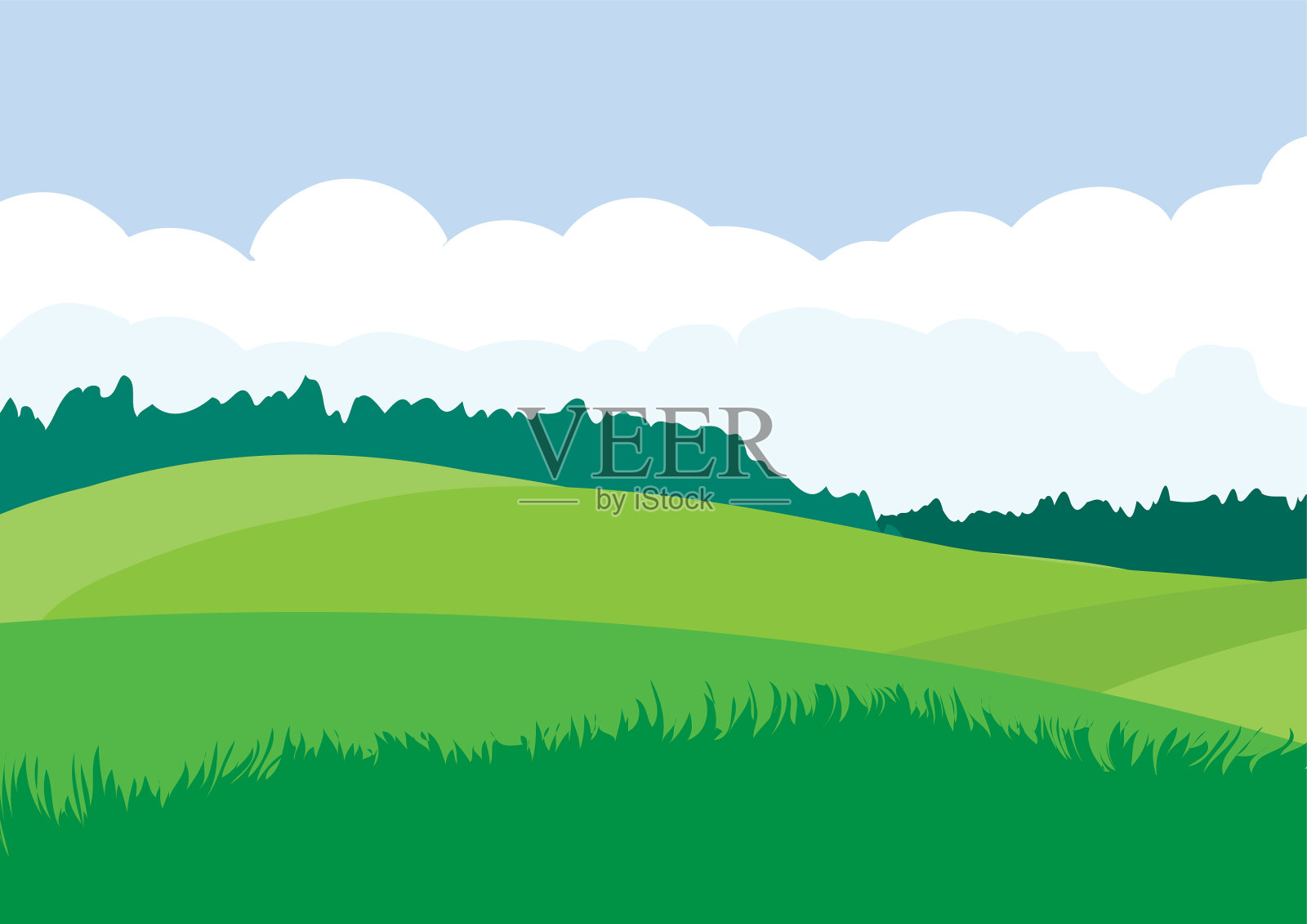 绿色的景观和黄色的田野插画图片素材