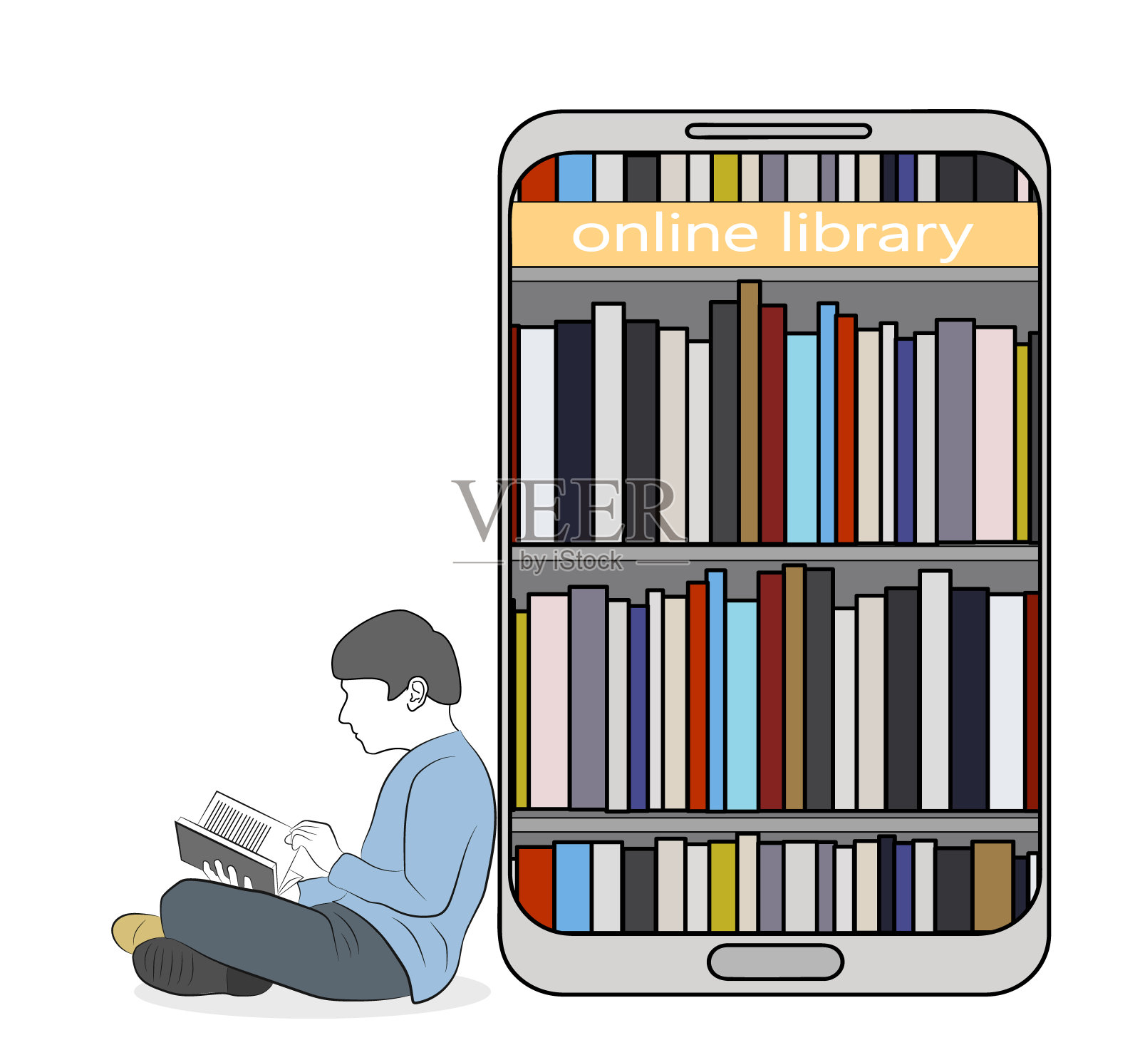 人在读一本书。在线图书馆。电子书。在线教育矢量插图。设计元素图片