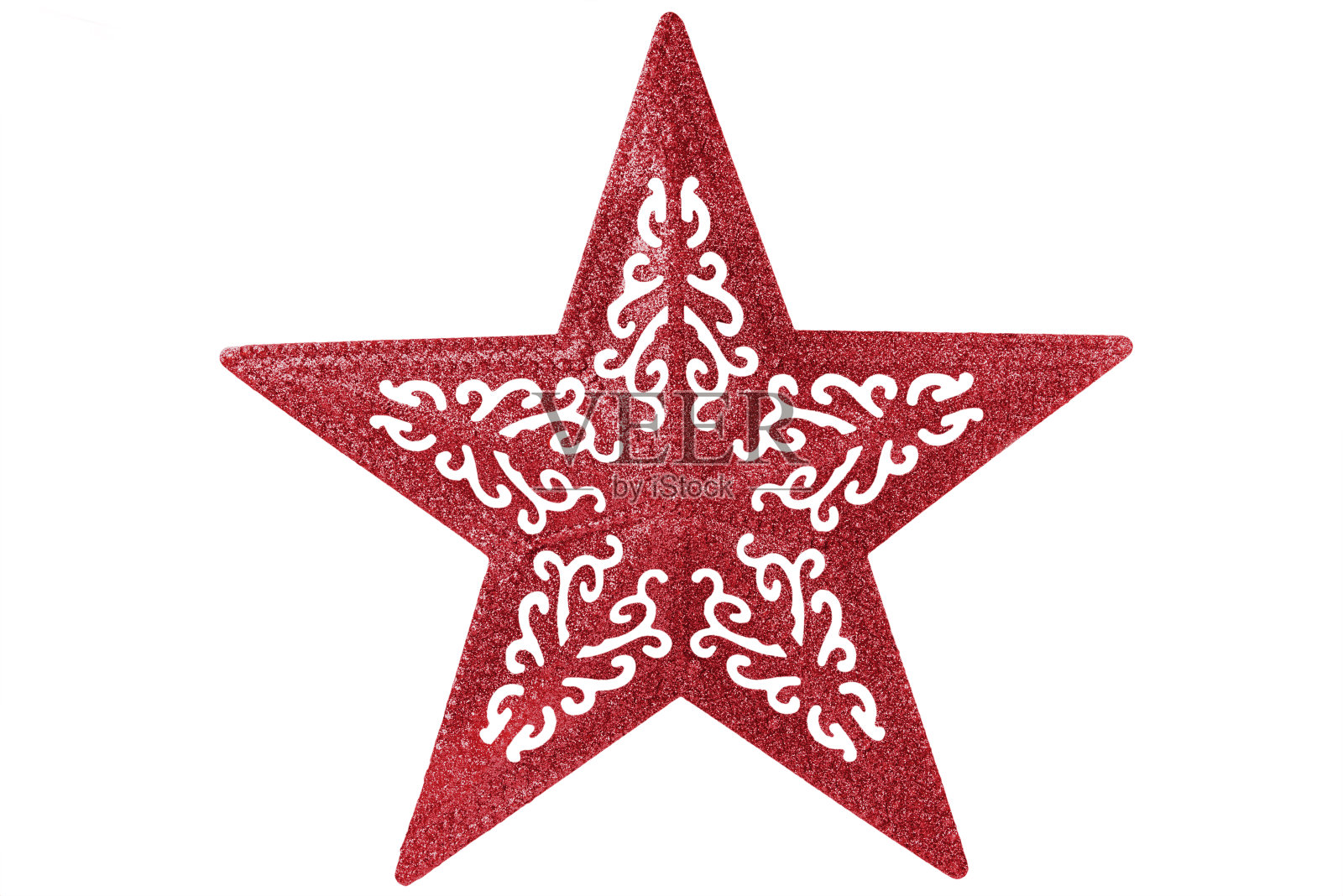 闪亮的大红星作为圣诞装饰。照片摄影图片