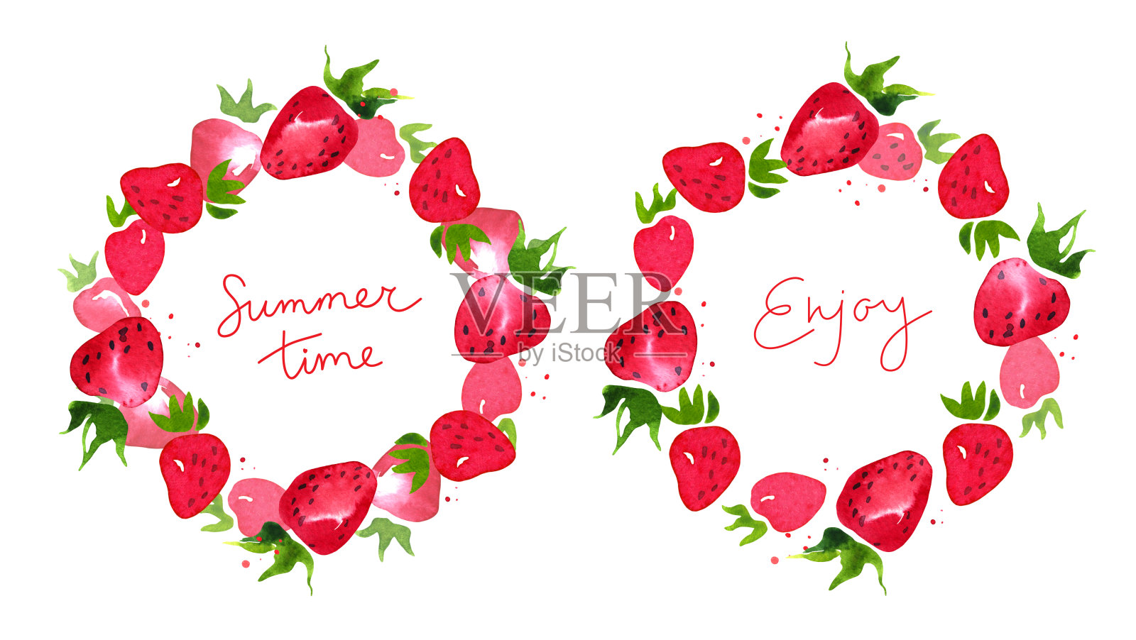 水彩草莓圆花环插画图片素材