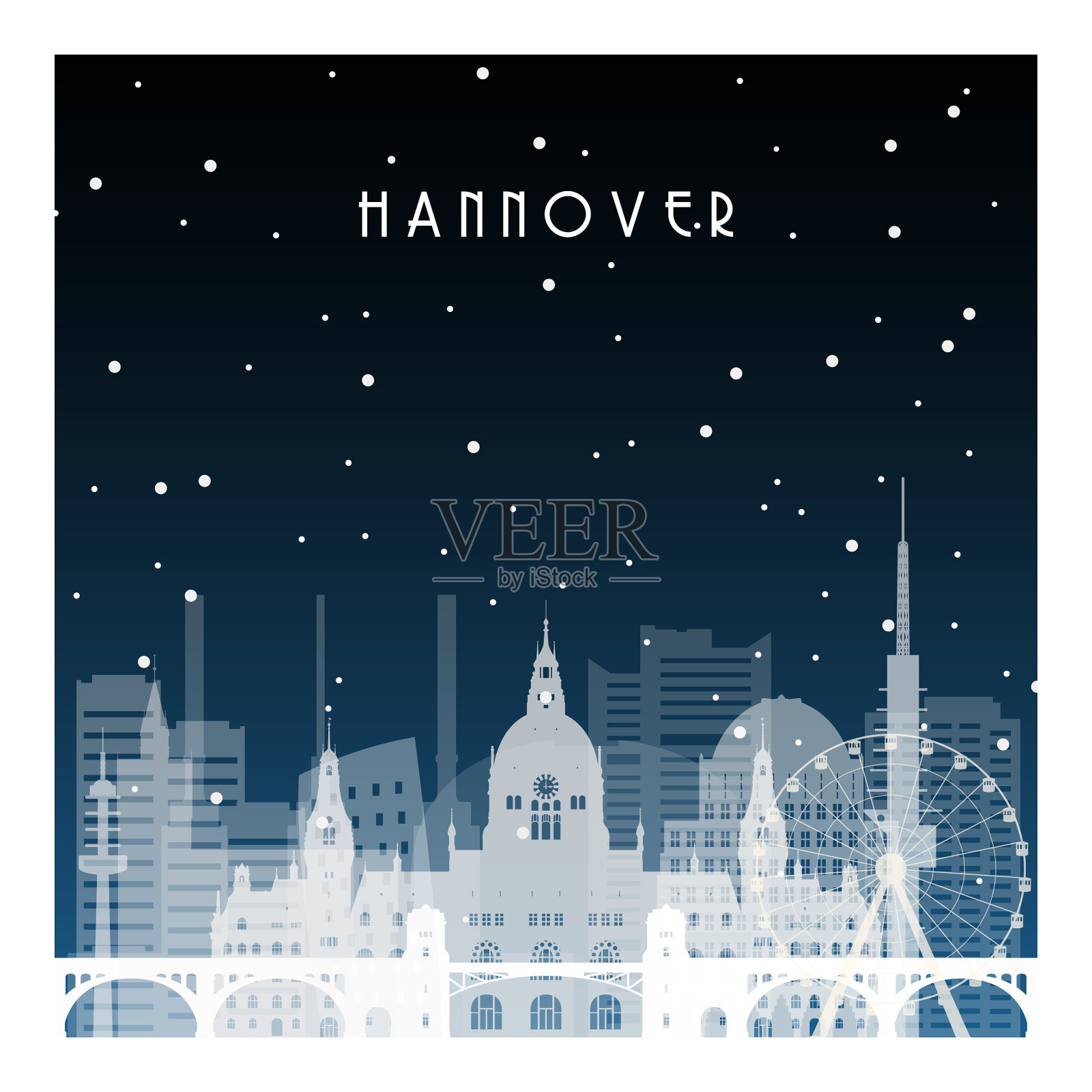 冬夜在汉诺威夜城平式设计元素图片