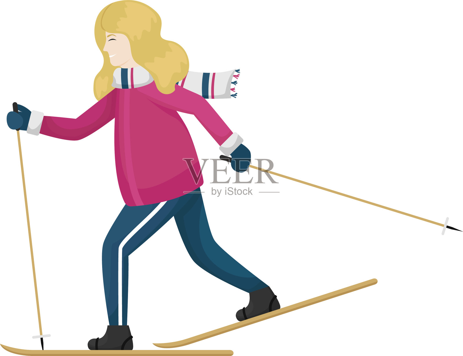 一个穿着冬装的女孩在越野滑雪设计元素图片