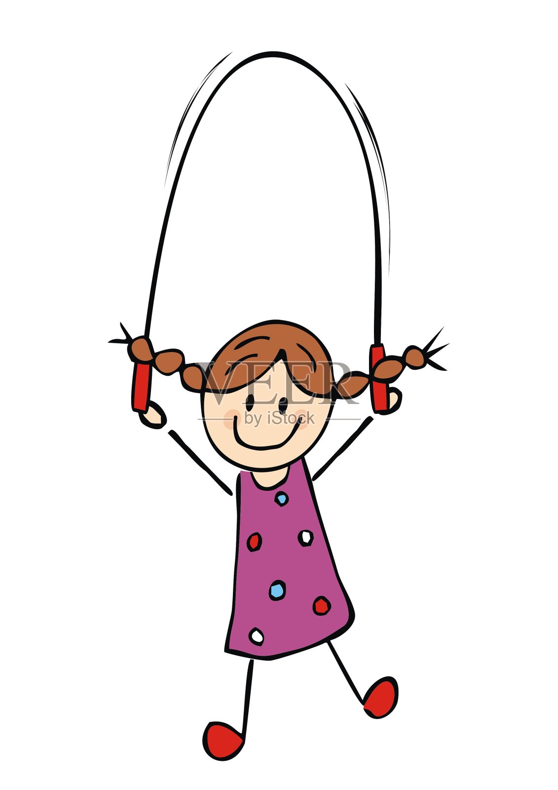 快乐的孩子，女孩和跳绳，有趣的矢量插图插画图片素材