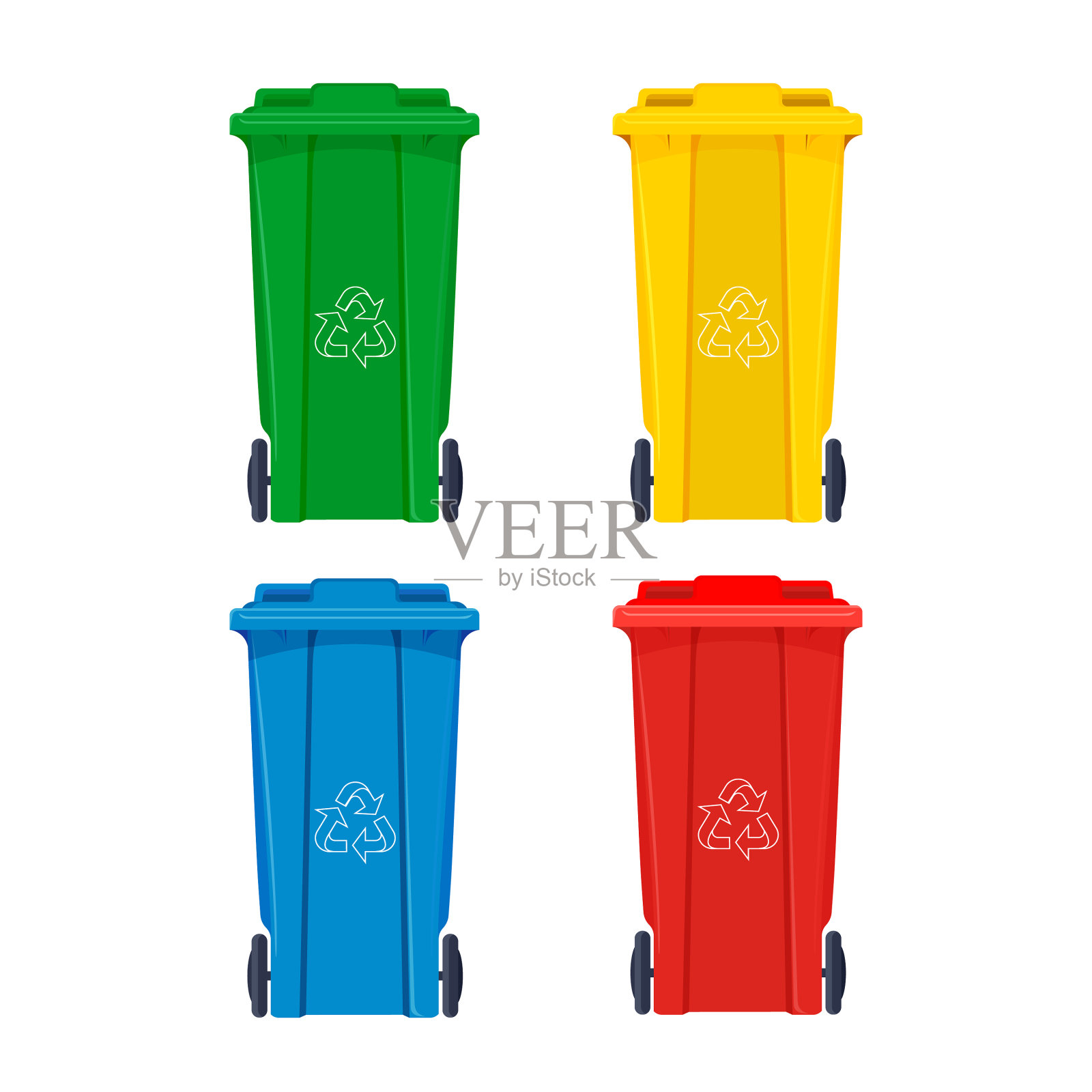 垃圾桶为回收图标设置垃圾废物设计元素图片