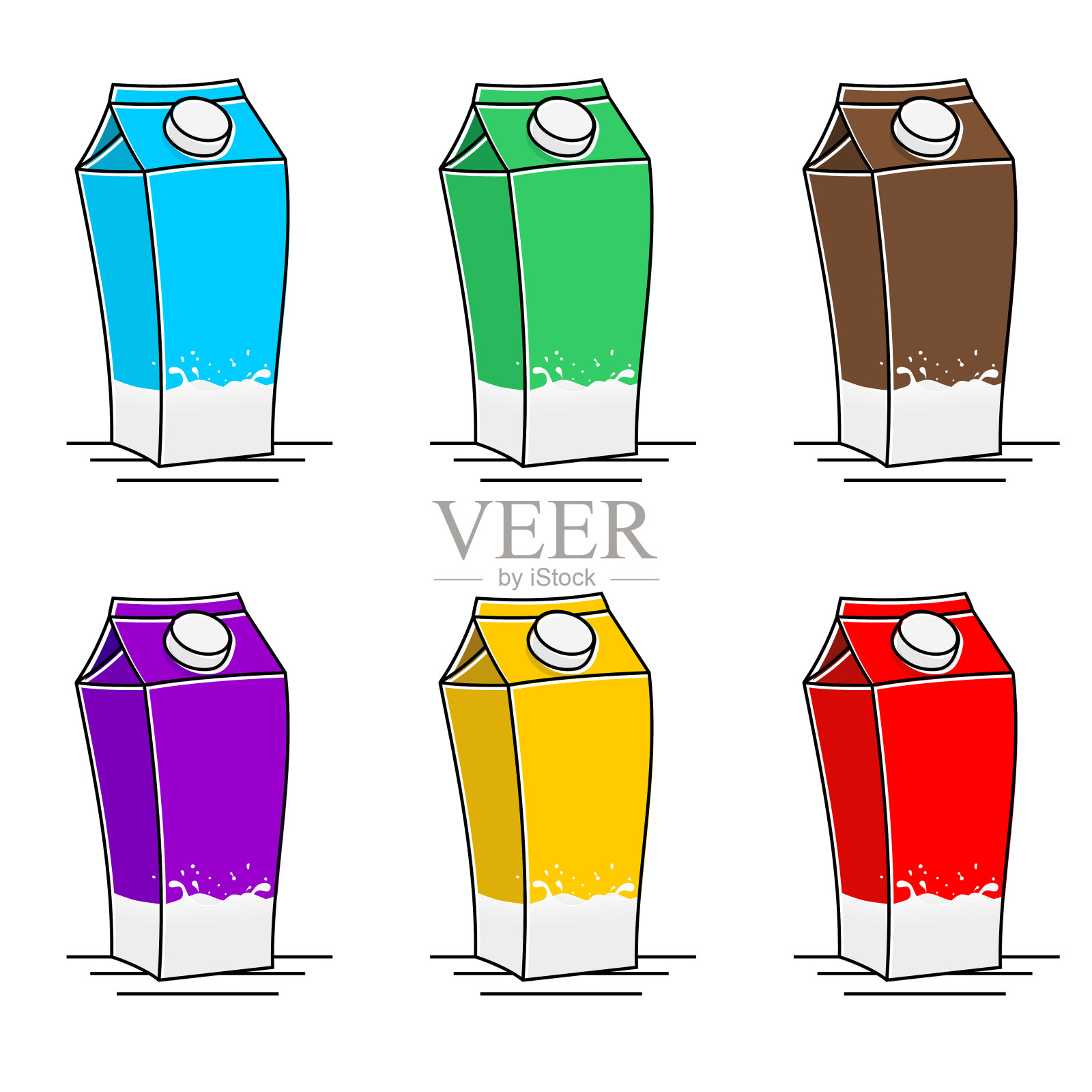 一套牛奶盒包装的变色物体插画图片素材