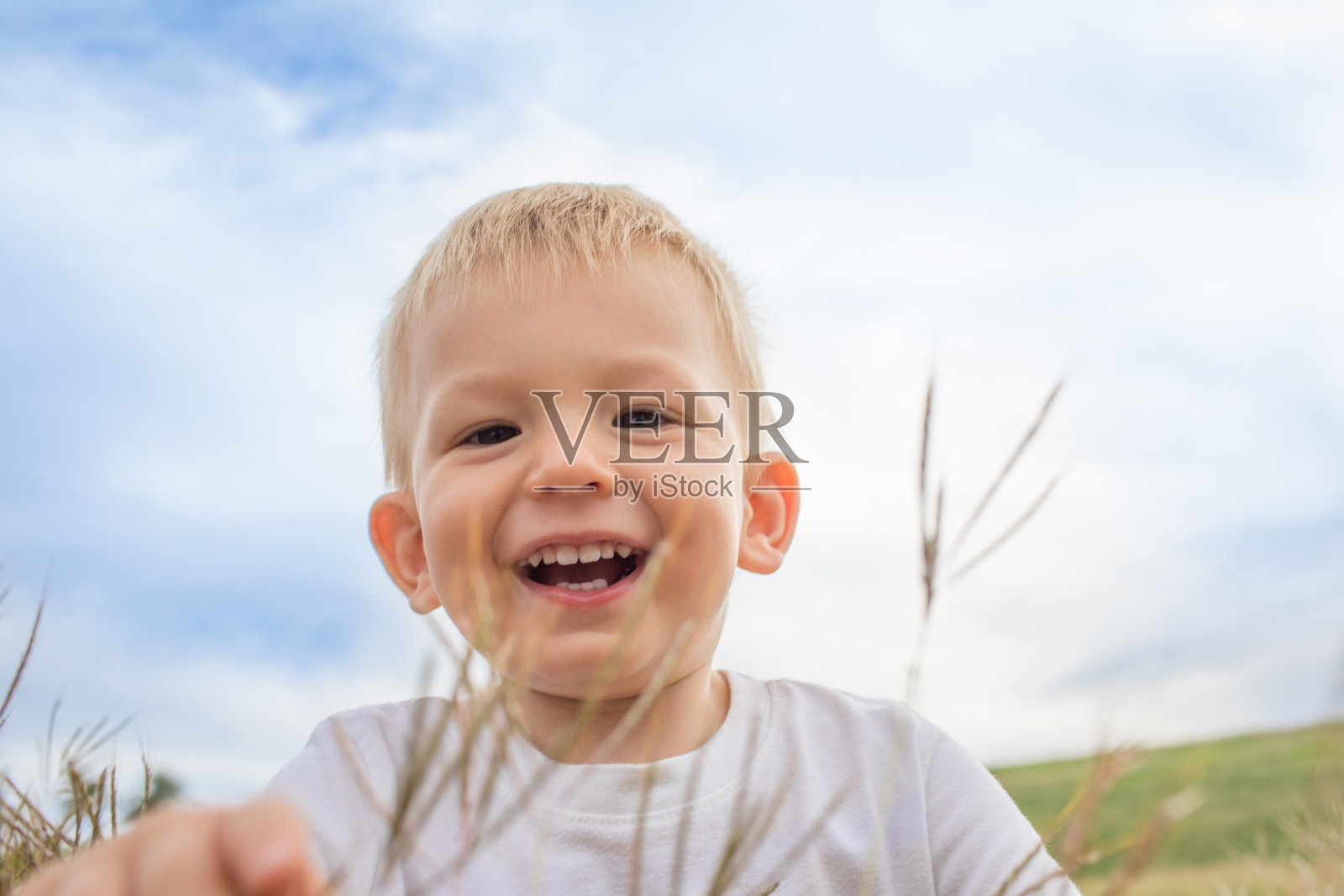 可爱的小男孩在户外玩。快乐的男孩。照片摄影图片