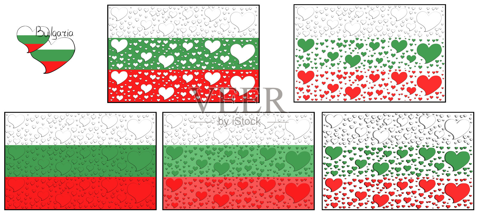 不同的变体保加利亚三色旗与心形状的插图插画图片素材