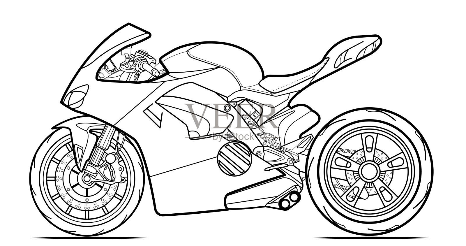矢量线艺术摩托车的概念设计。运动自行车黑色轮廓素描插图孤立的白色背景插画图片素材